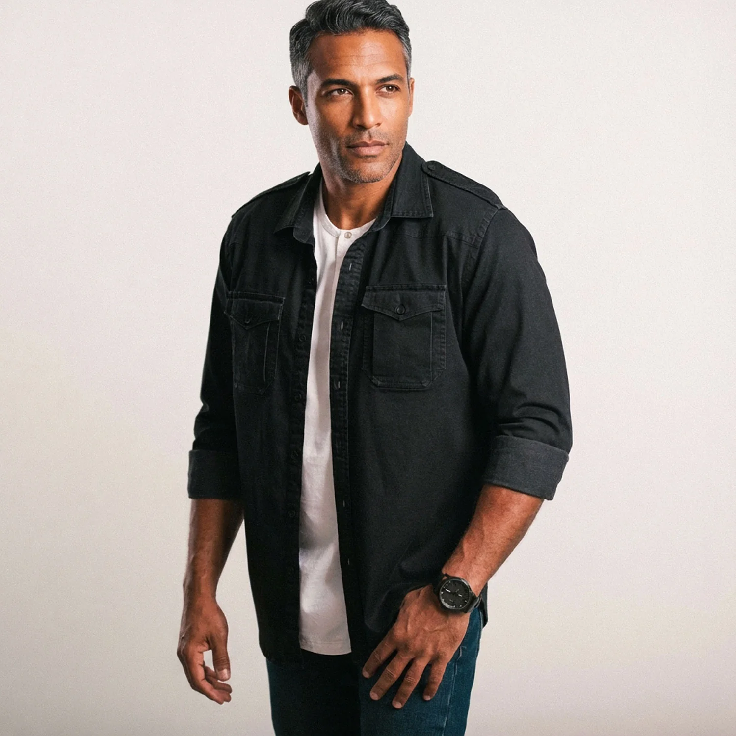 Austin Utility Shirt – Black Cotton Twill - Image 10