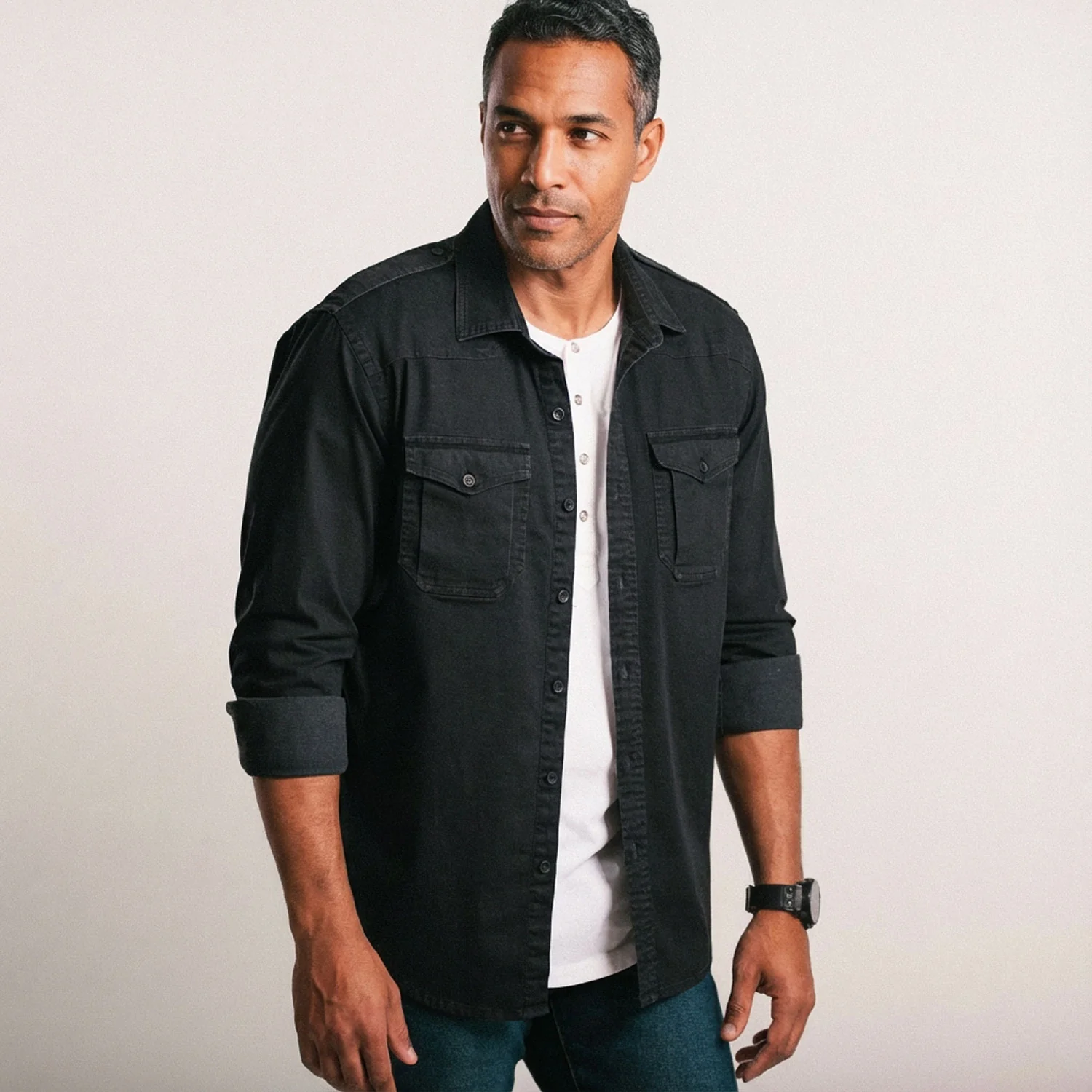 Austin Utility Shirt – Black Cotton Twill - Image 11
