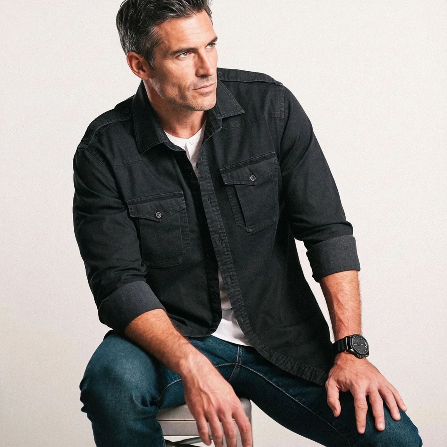 Austin Utility Shirt – Black Cotton Twill - Image 4