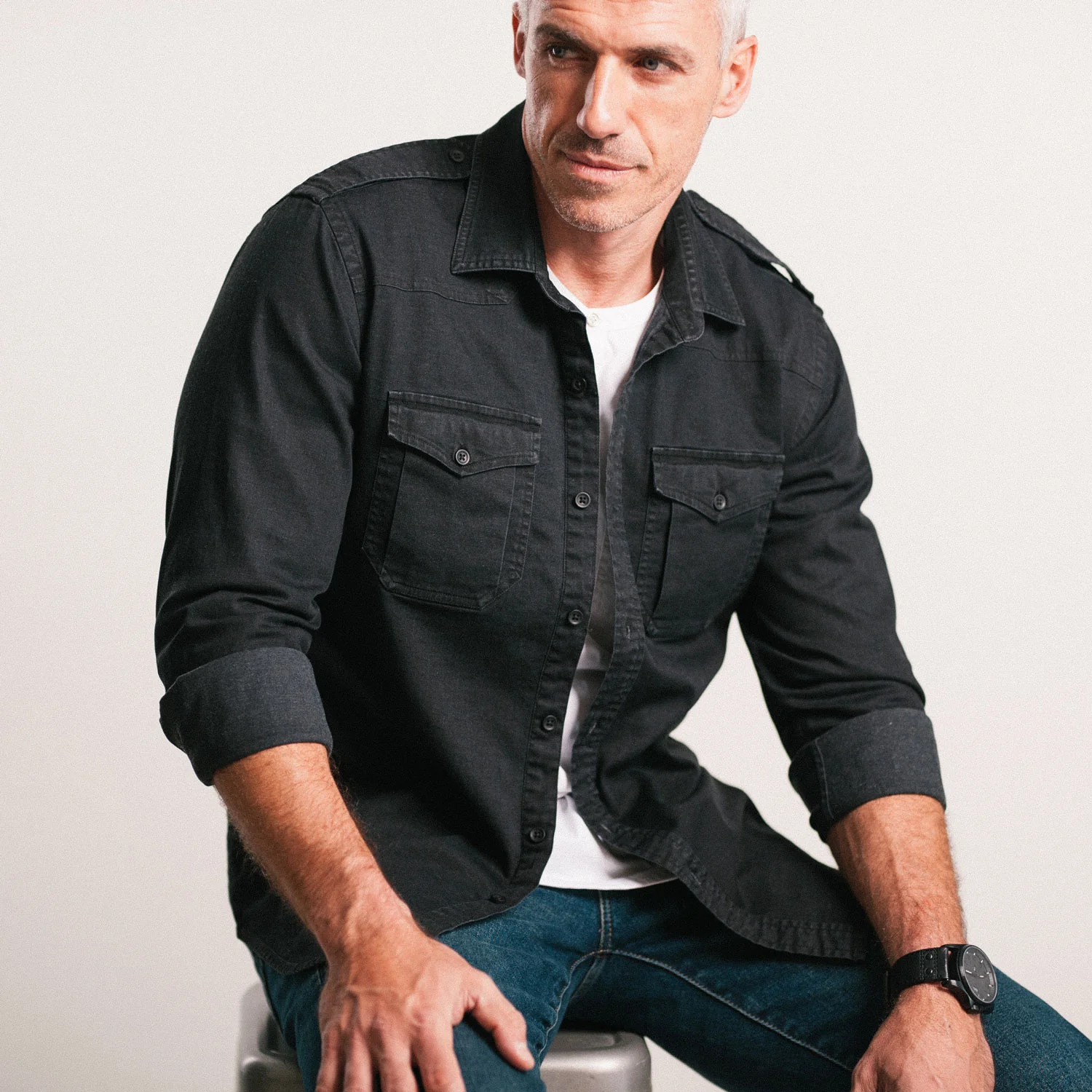 Austin Utility Shirt – Black Cotton Twill - Image 6