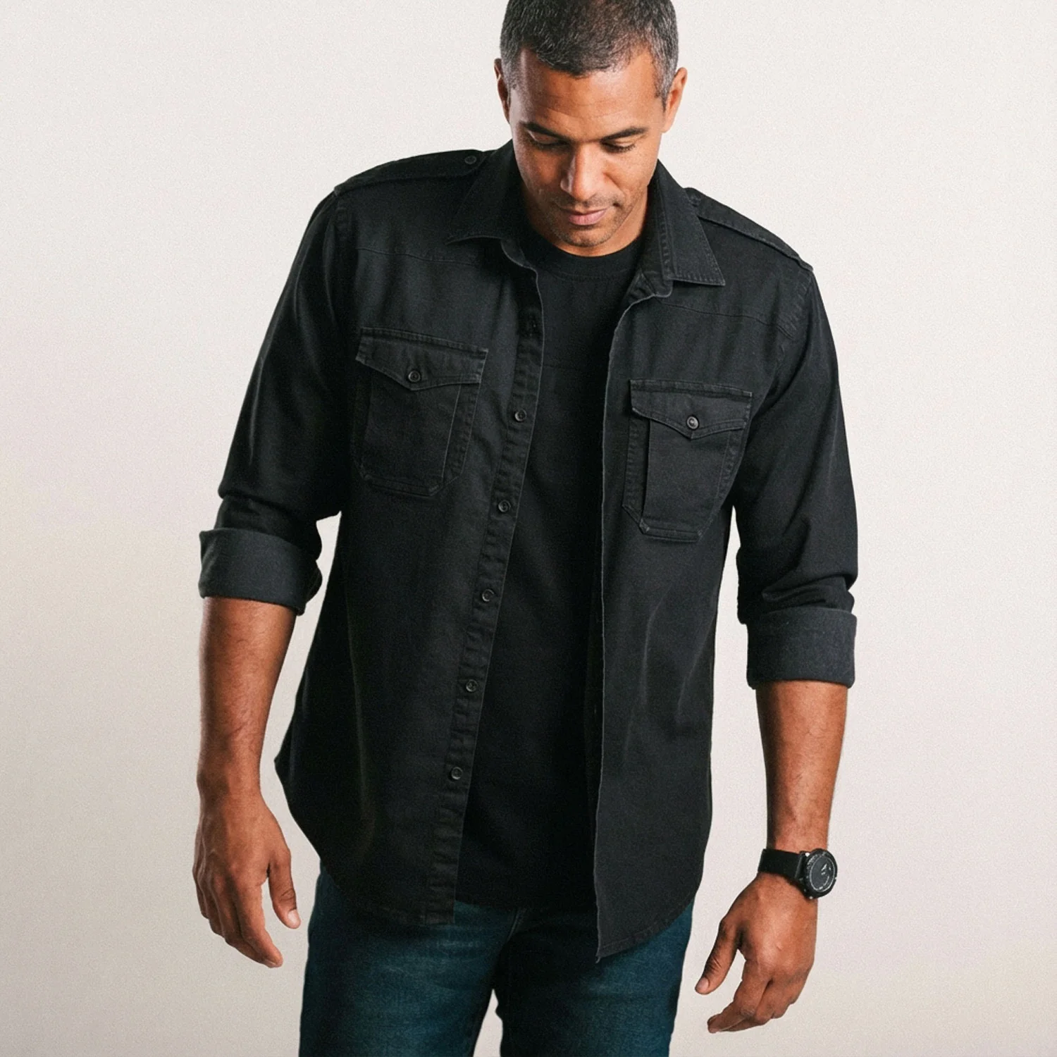 Austin Utility Shirt – Black Cotton Twill - Image 7