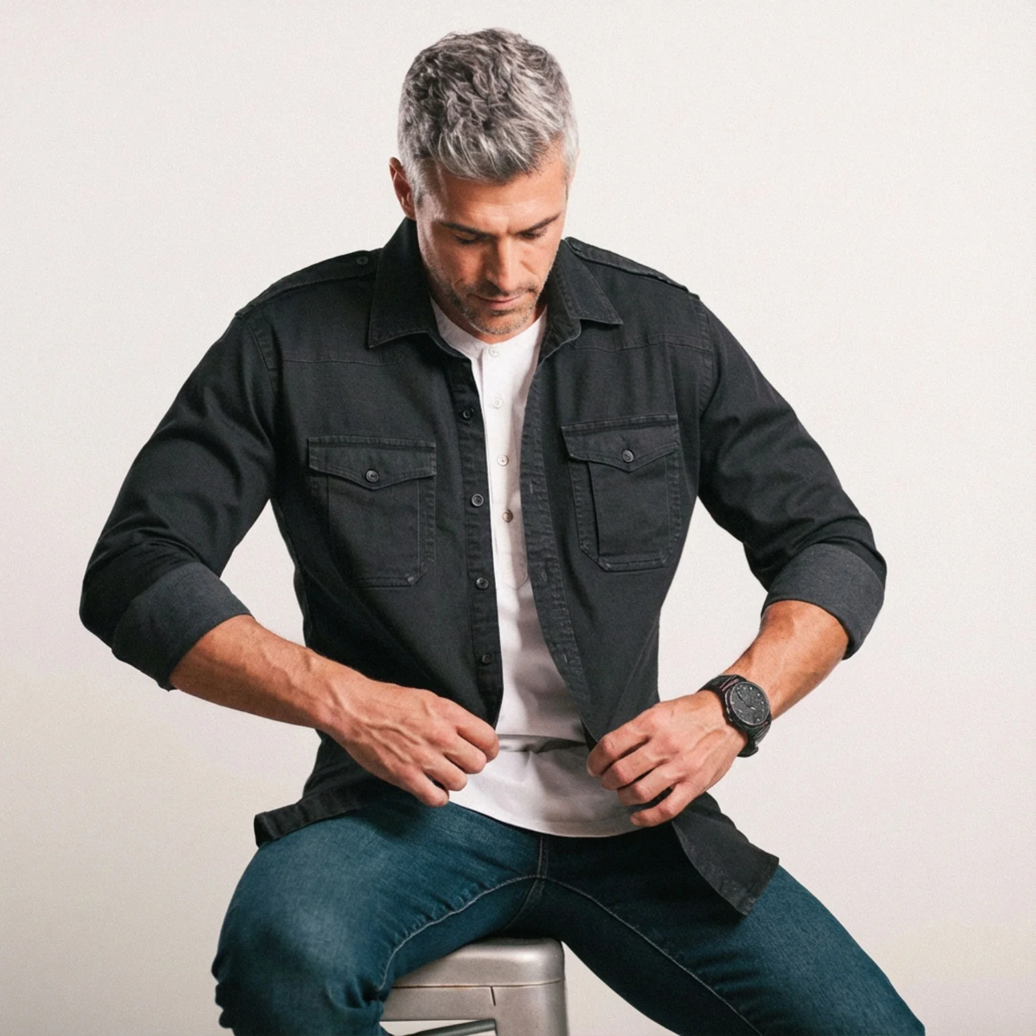 Austin Utility Shirt – Black Cotton Twill - Image 9