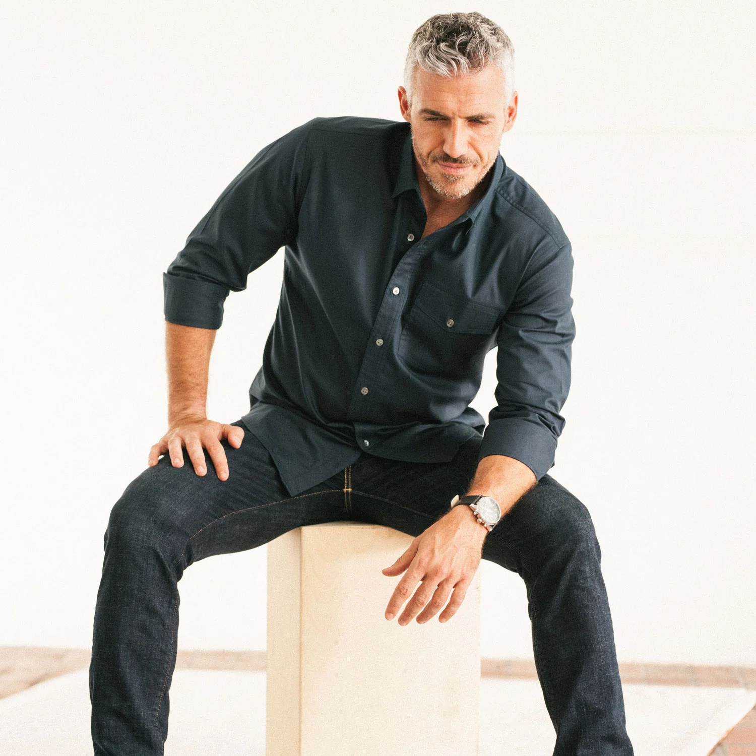 Author Casual Shirt – Dark Navy Cotton Twill - Image 4