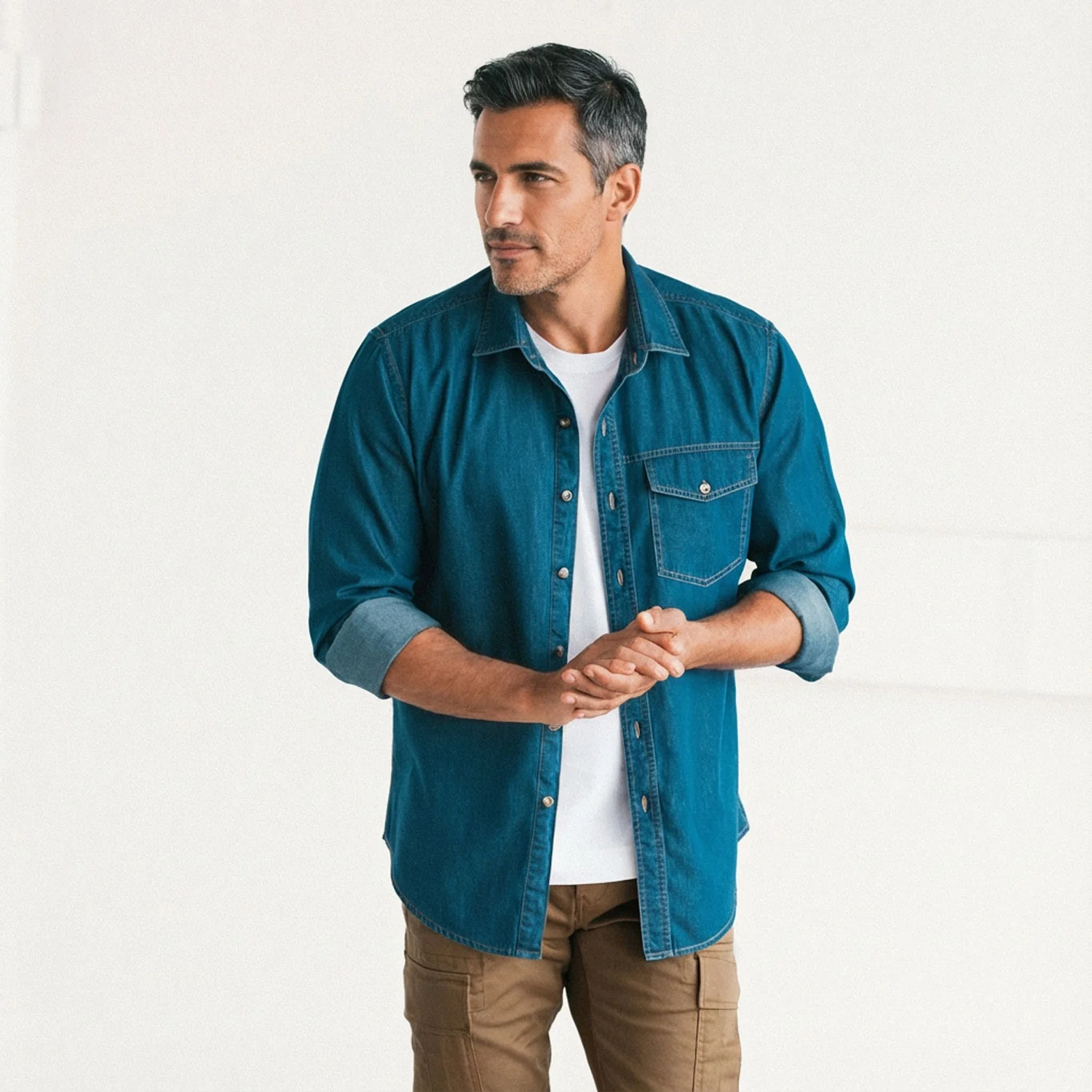 Author Casual Shirt – Medium Blue Cotton Denim - Image 4