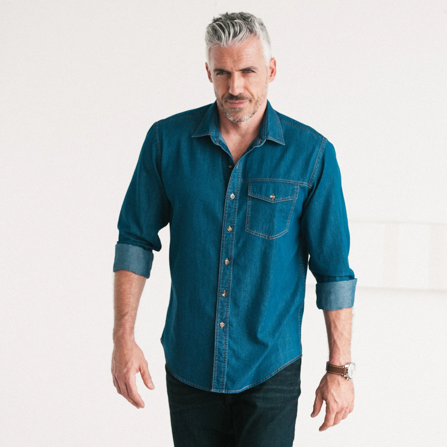 Author Casual Shirt – Medium Blue Cotton Denim - Image 5