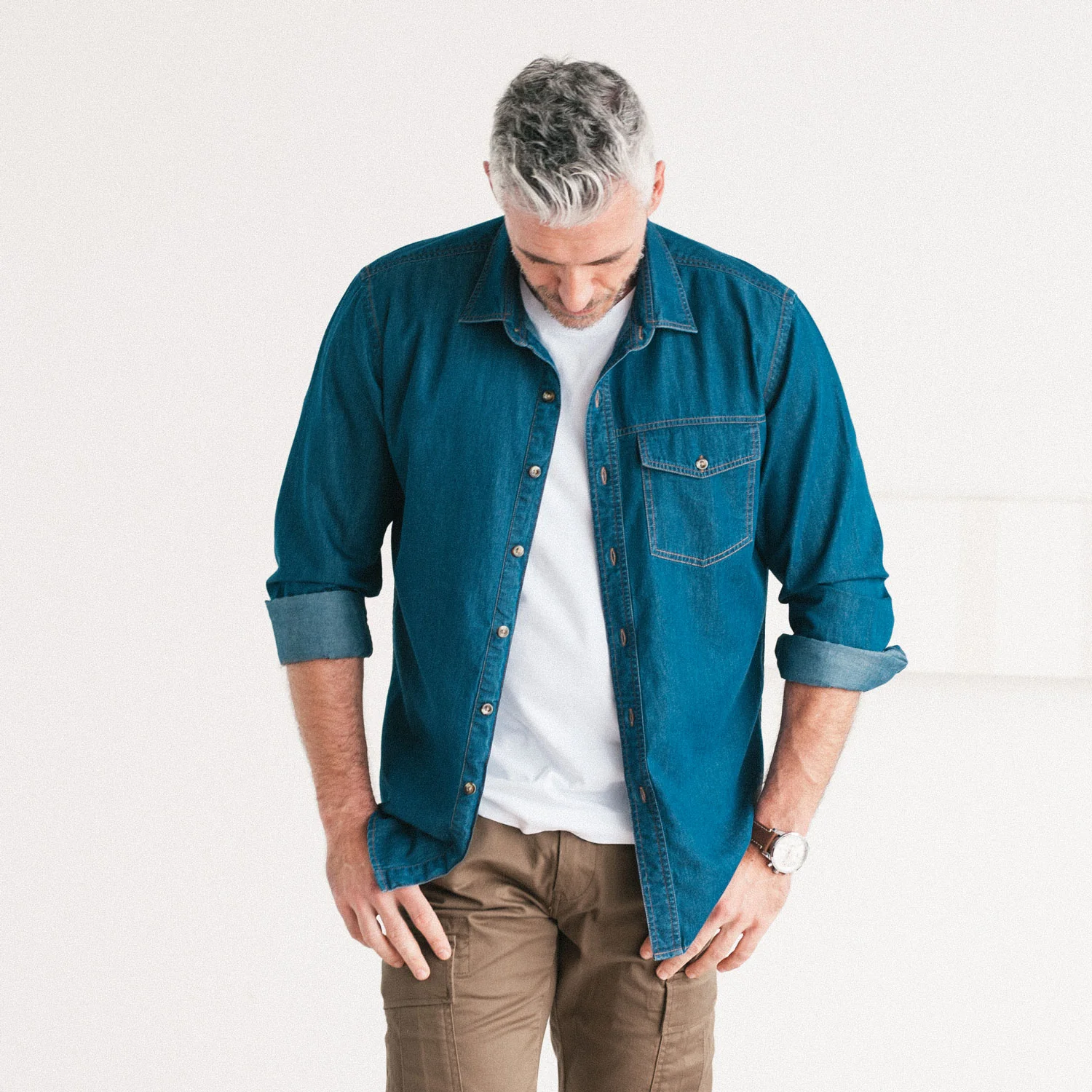 Author Casual Shirt – Medium Blue Cotton Denim - Image 6