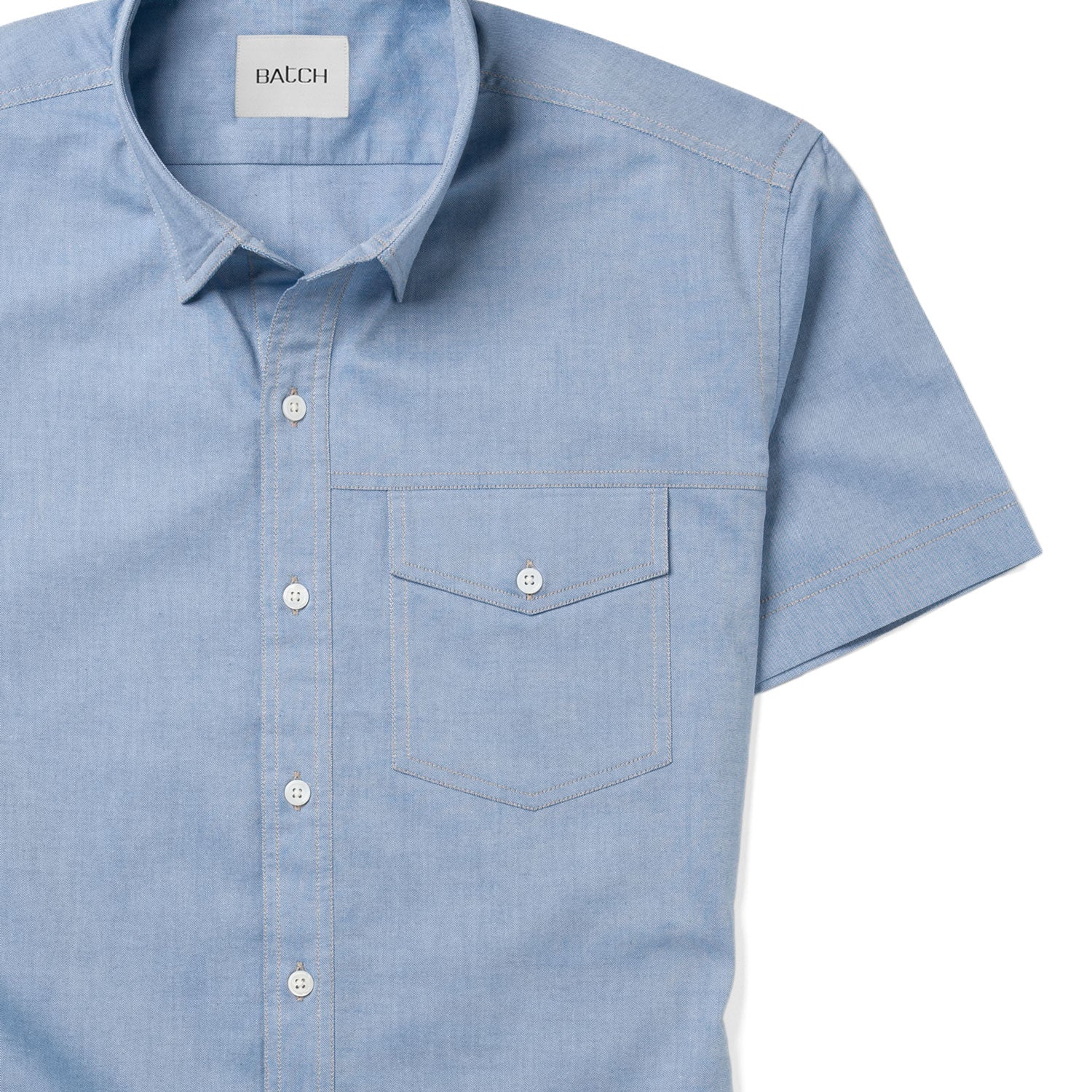 Author Short Sleeve Casual Shirt – Classic Blue Cotton Oxford - Image 3
