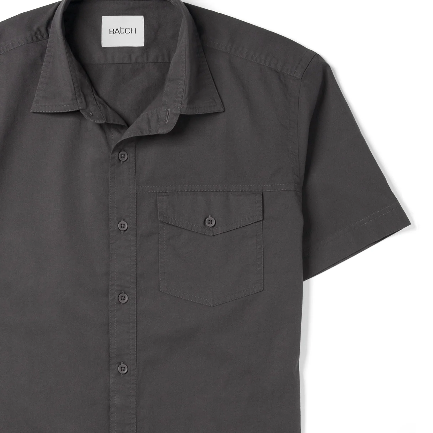 Author Short Sleeve Casual Shirt – Dark Gray Cotton Twill - Image 3