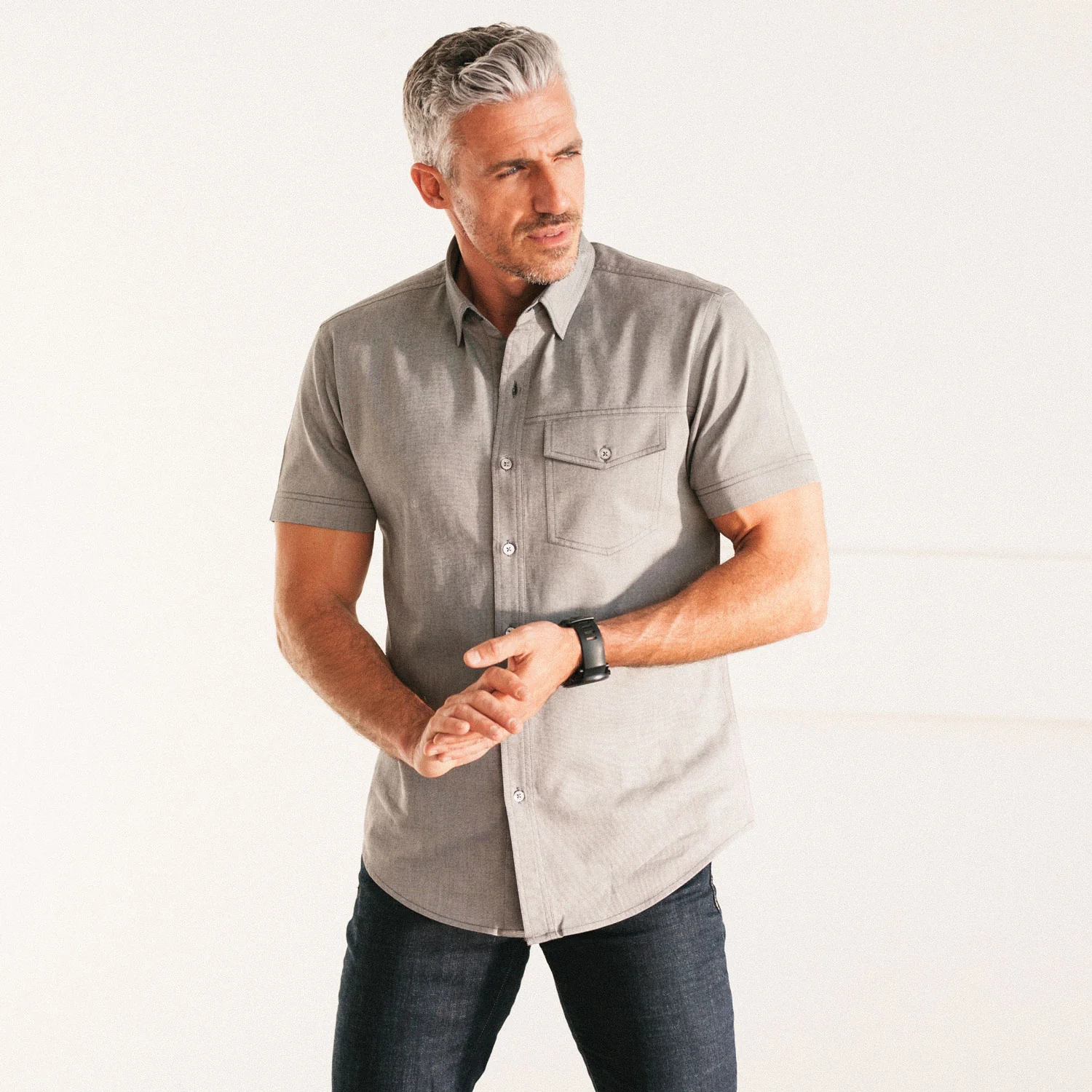Author Short Sleeve Casual Shirt – Flint Gray Cotton Oxford - Image 4
