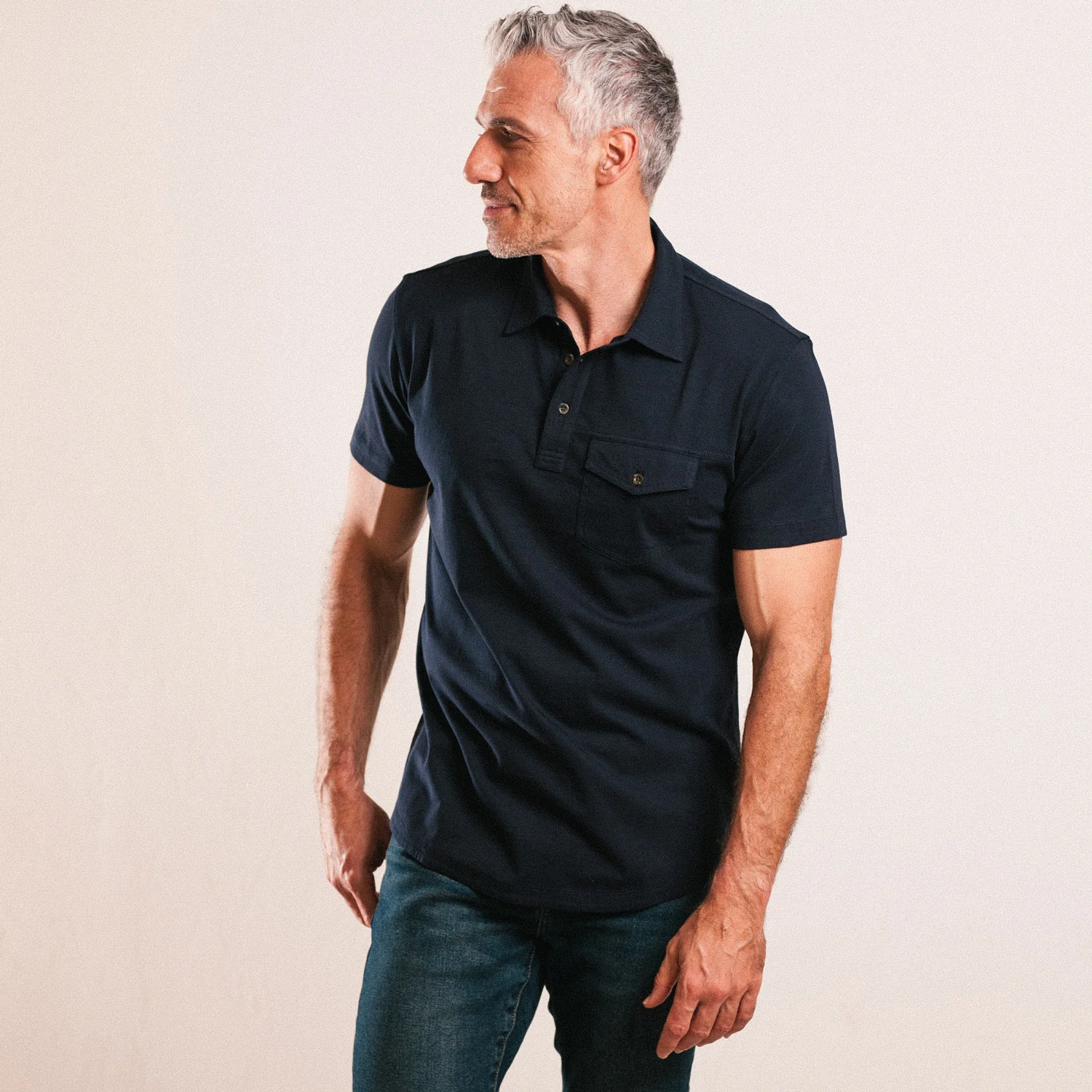 Author Short Sleeve Polo Shirt –  Dark Navy Cotton Jersey - Image 4