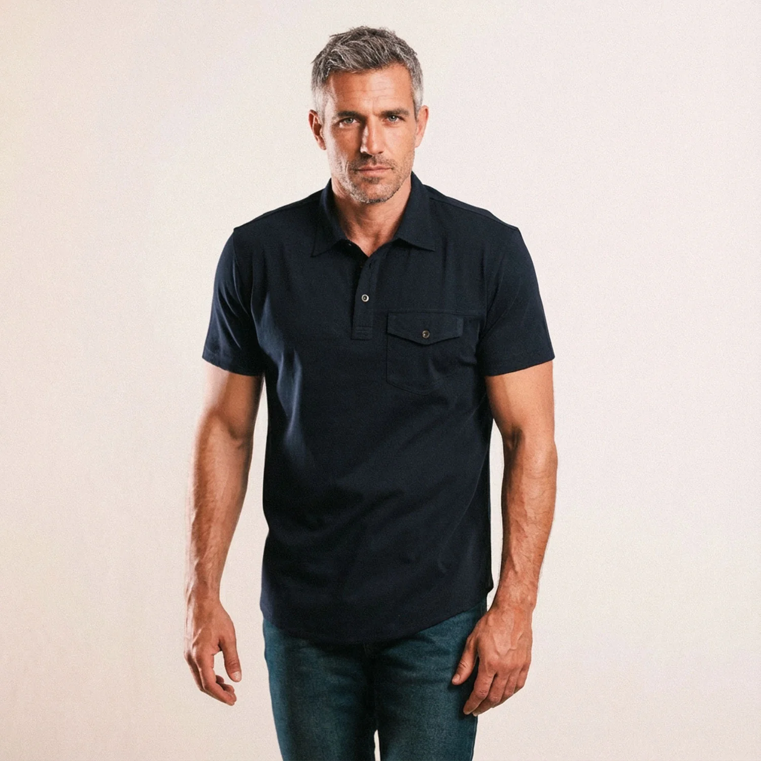 Author Short Sleeve Polo Shirt –  Dark Navy Cotton Jersey - Image 5