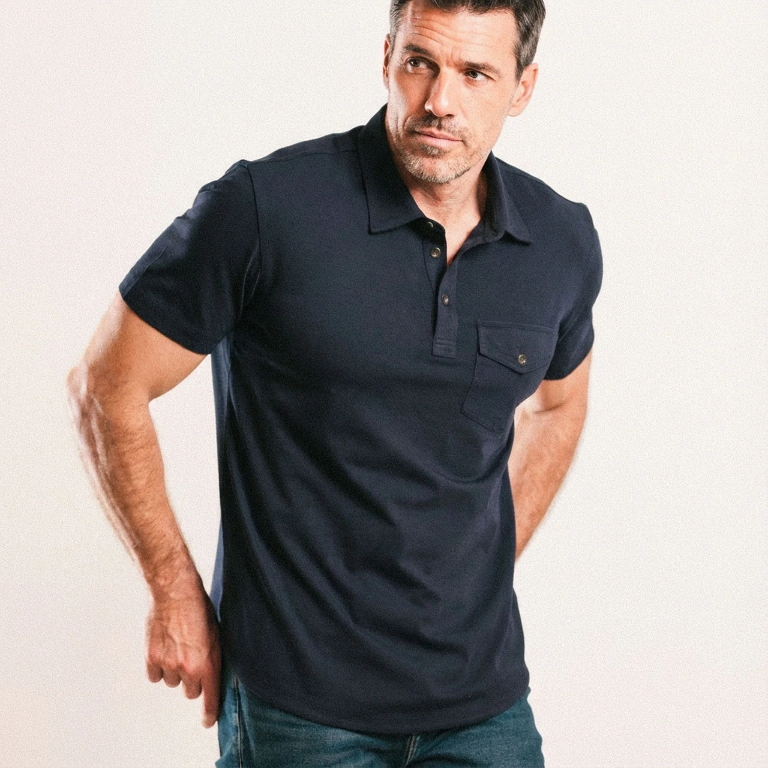 Author Short Sleeve Polo Shirt –  Dark Navy Cotton Jersey - Image 6