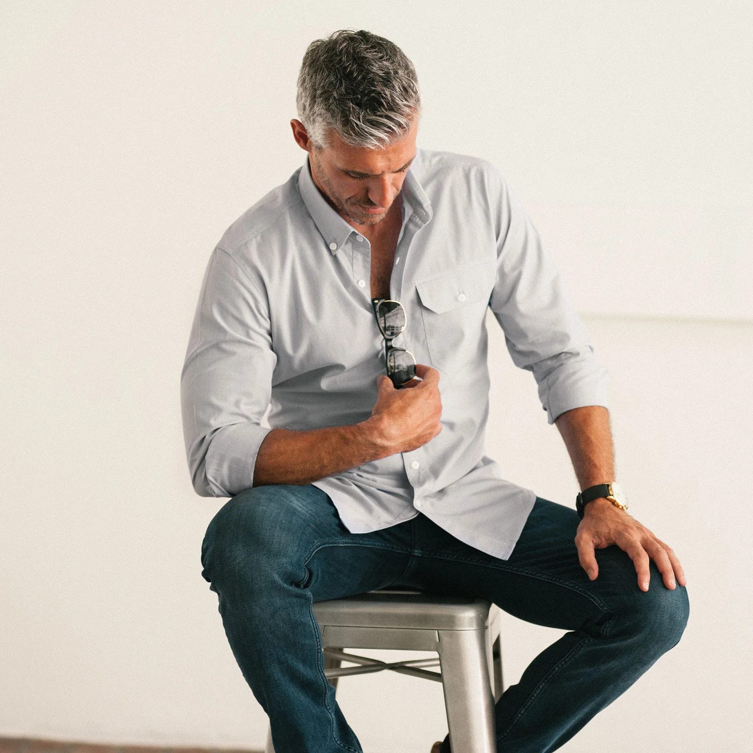 Builder Casual Shirt – Aluminum Gray Cotton End-on-end - Image 4