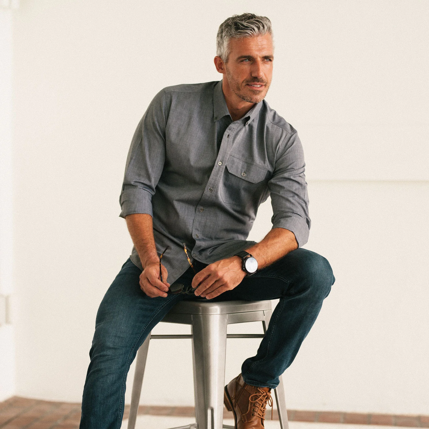 Builder Casual Shirt – Titanium Gray Cotton End-on-end - Image 4