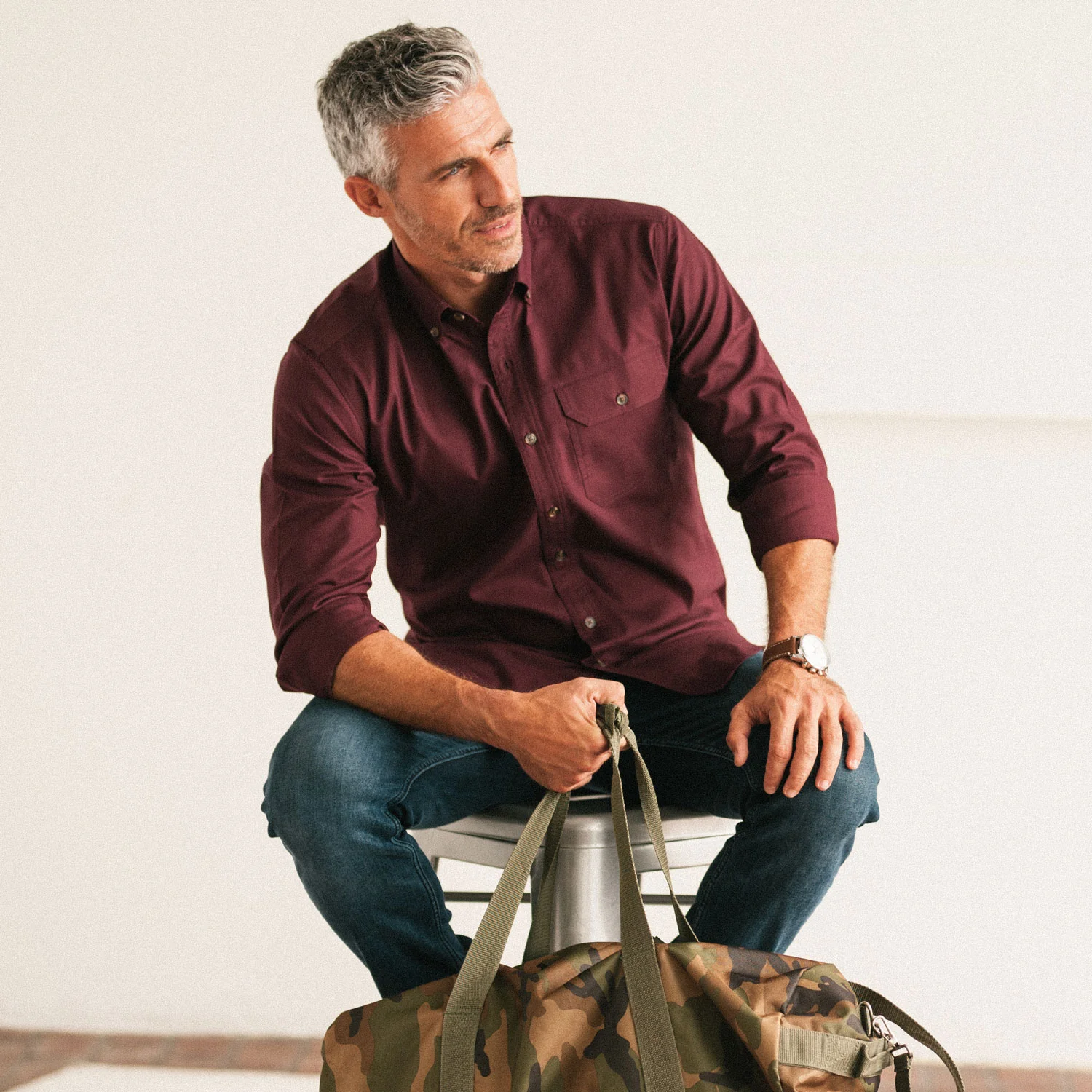 Builder Casual Shirt – Burgundy Cotton Oxford - Image 4