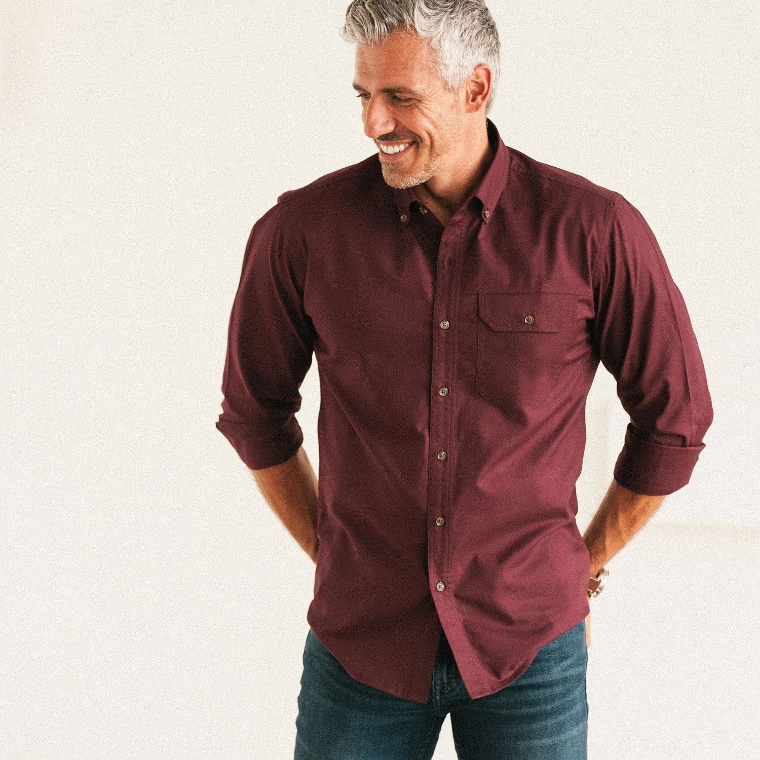 Builder Casual Shirt – Burgundy Cotton Oxford - Image 5
