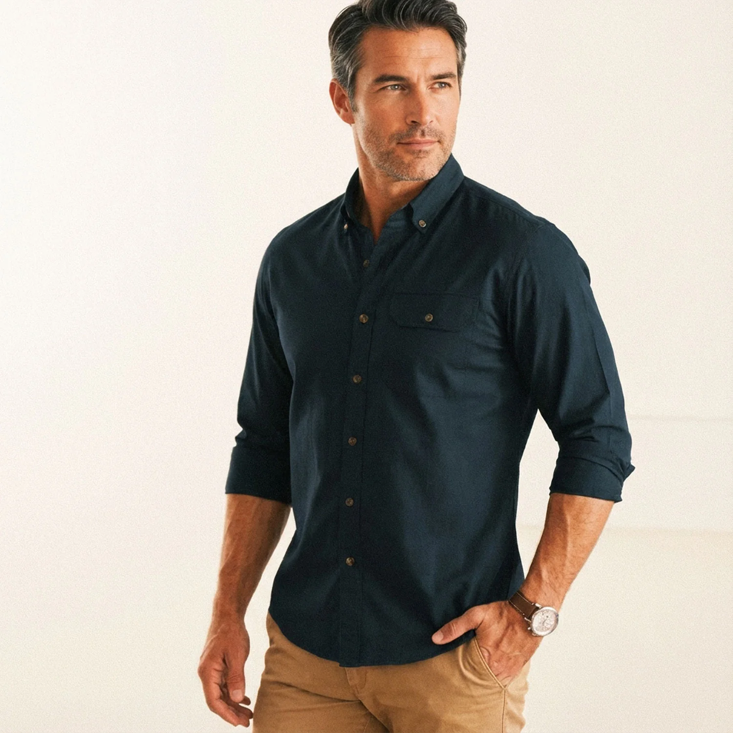 Builder Casual Shirt – Navy Blue Cotton Oxford - Image 4