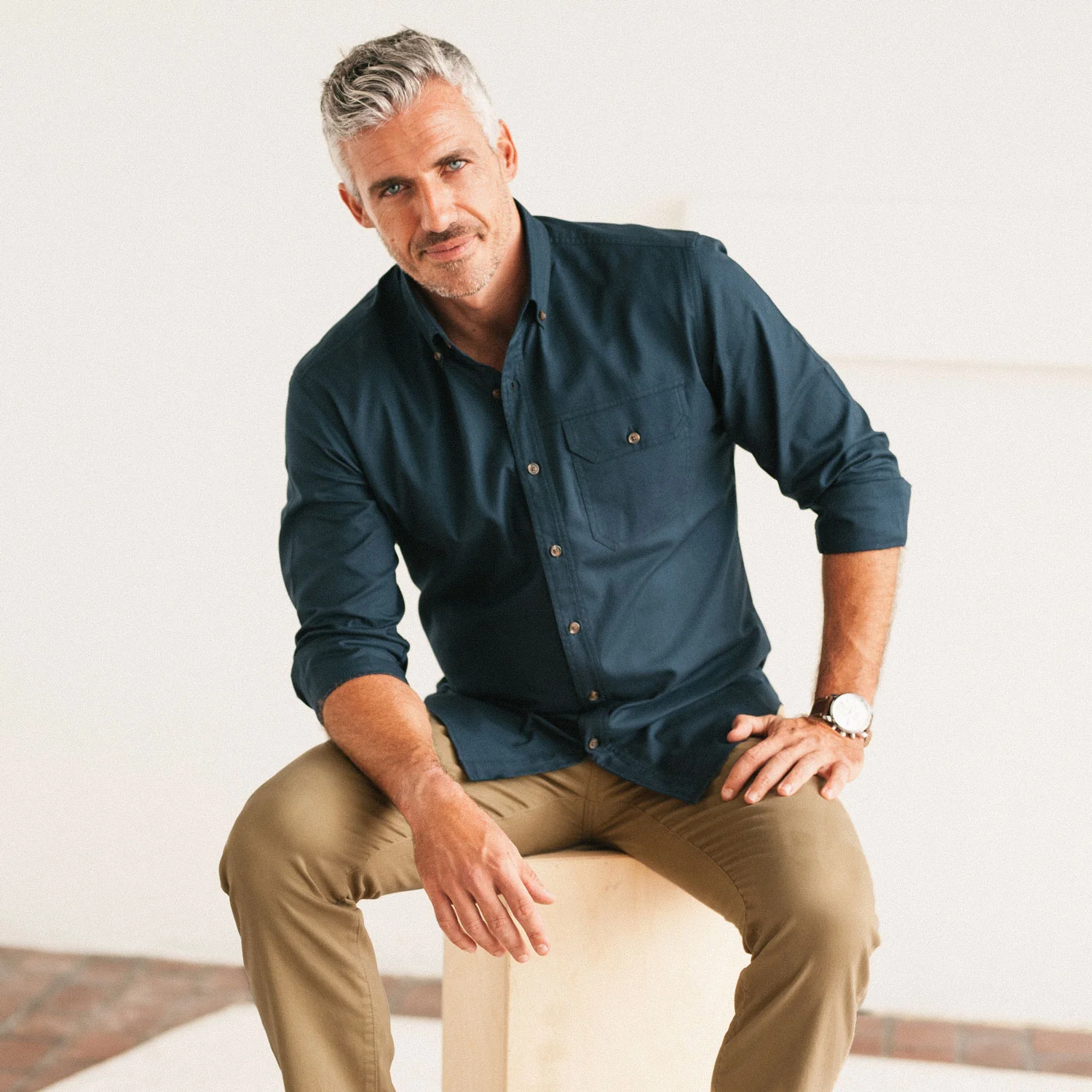 Builder Casual Shirt – Navy Blue Cotton Oxford - Image 5