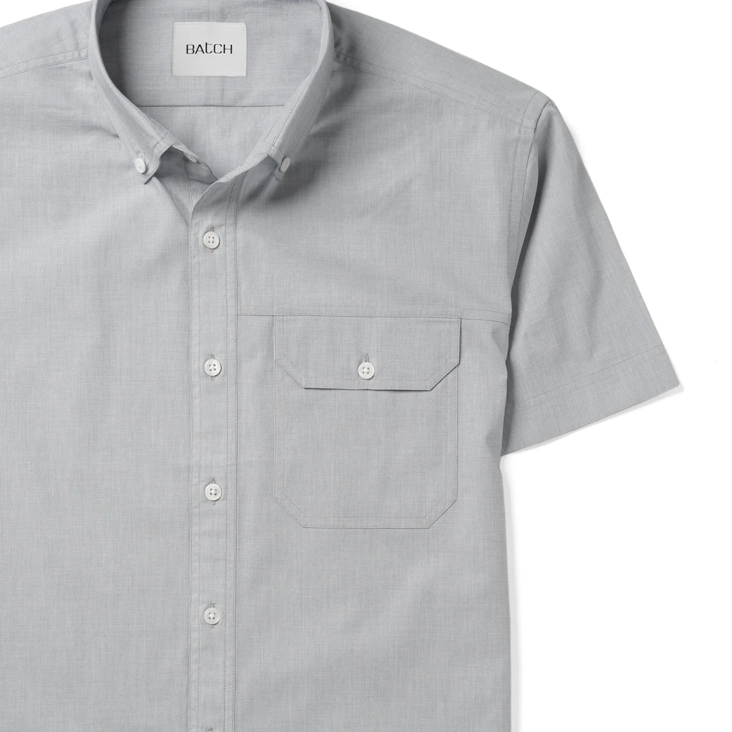 Builder Short Sleeve Casual Shirt – Aluminum Gray Cotton End-on-end - Image 3
