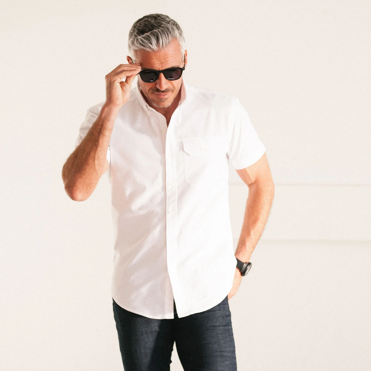 Builder Short Sleeve Casual Shirt – Pure White Cotton Oxford - Image 4