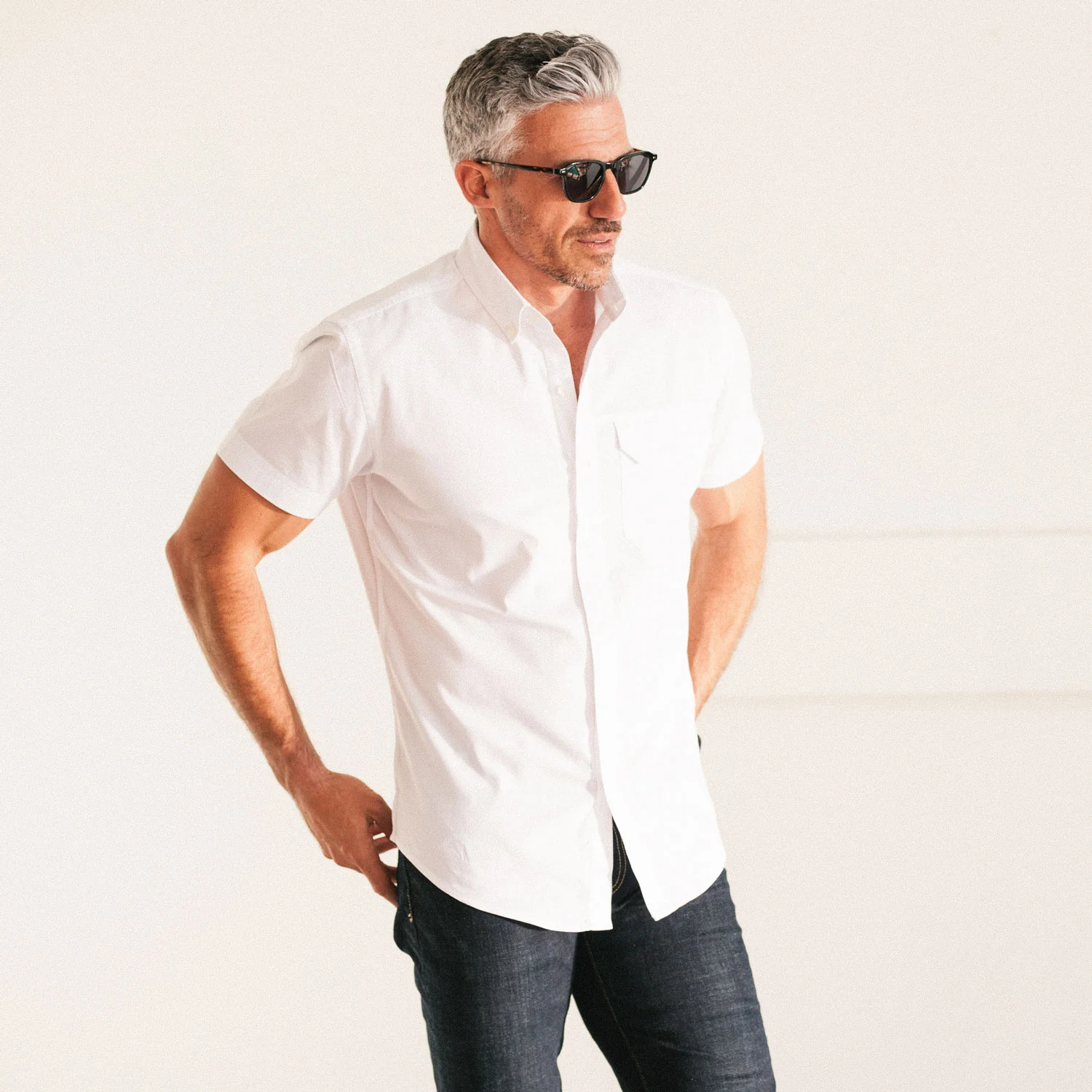 Builder Short Sleeve Casual Shirt – Pure White Cotton Oxford - Image 5