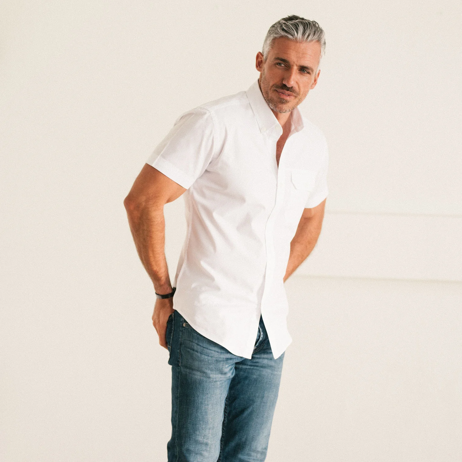 Builder Short Sleeve Casual Shirt – Pure White Cotton Oxford - Image 6