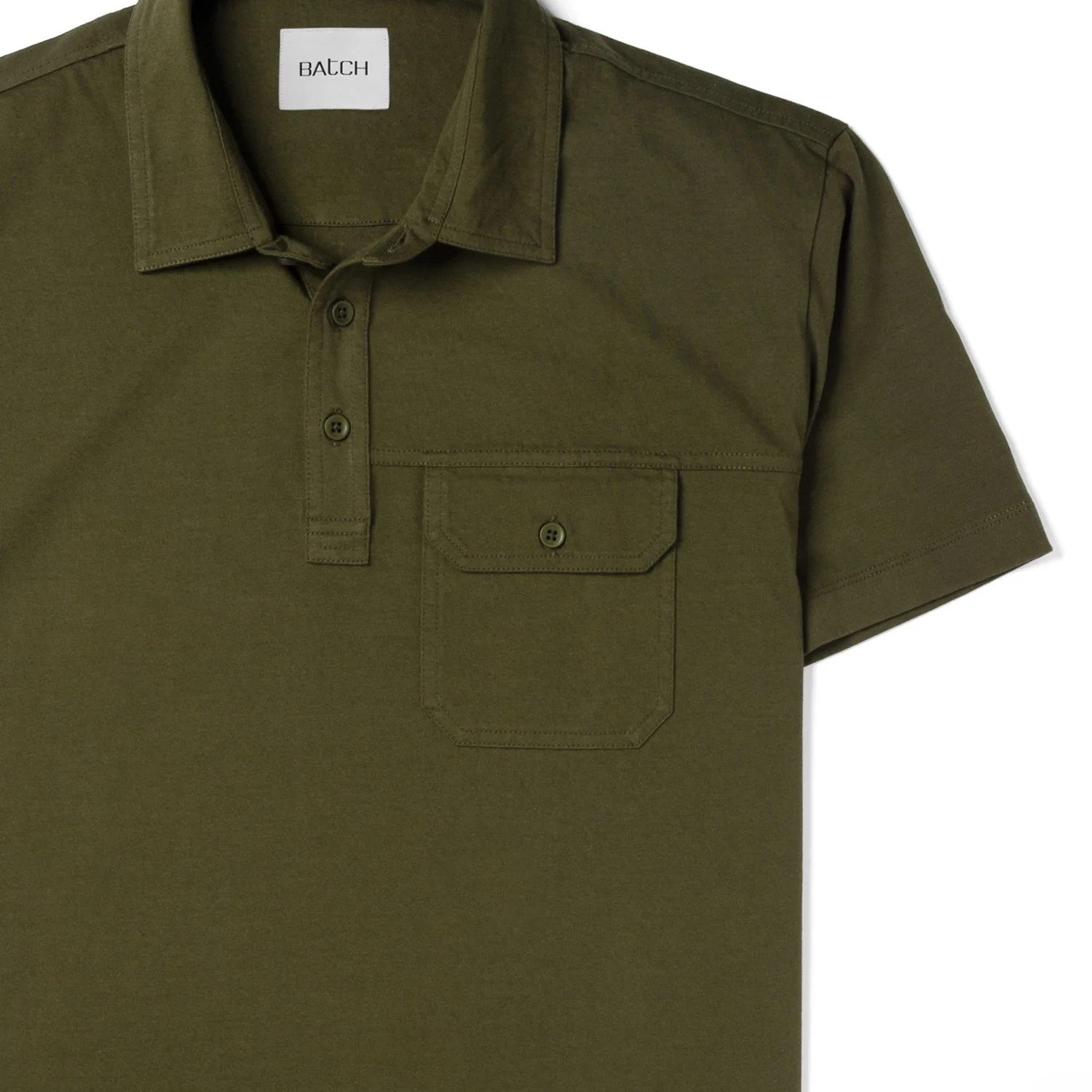 Builder Short Sleeve Polo Shirt –  Olive Green Cotton Jersey - Image 3