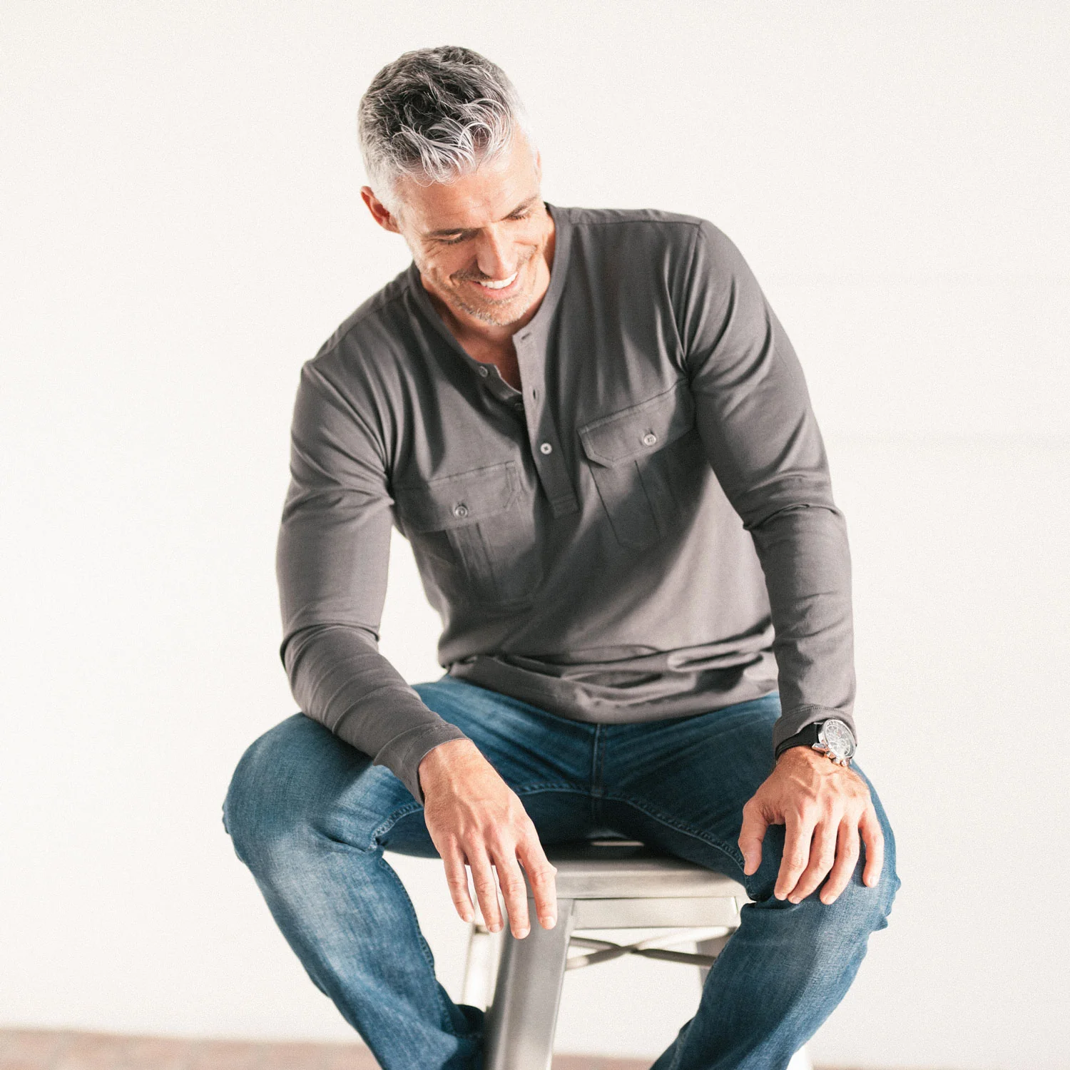 Constructor Henley Shirt –  Slate Gray Cotton Jersey - Image 4