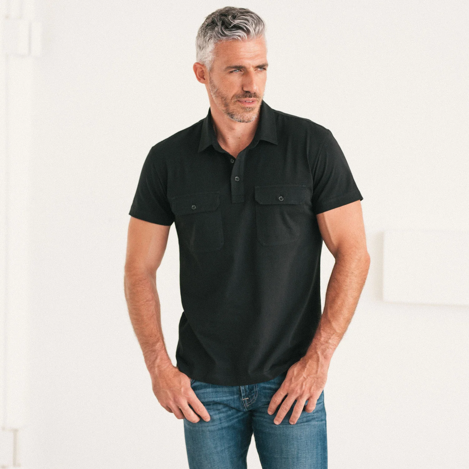 Constructor Short Sleeve Polo Shirt –  Black Cotton Jersey - Image 4