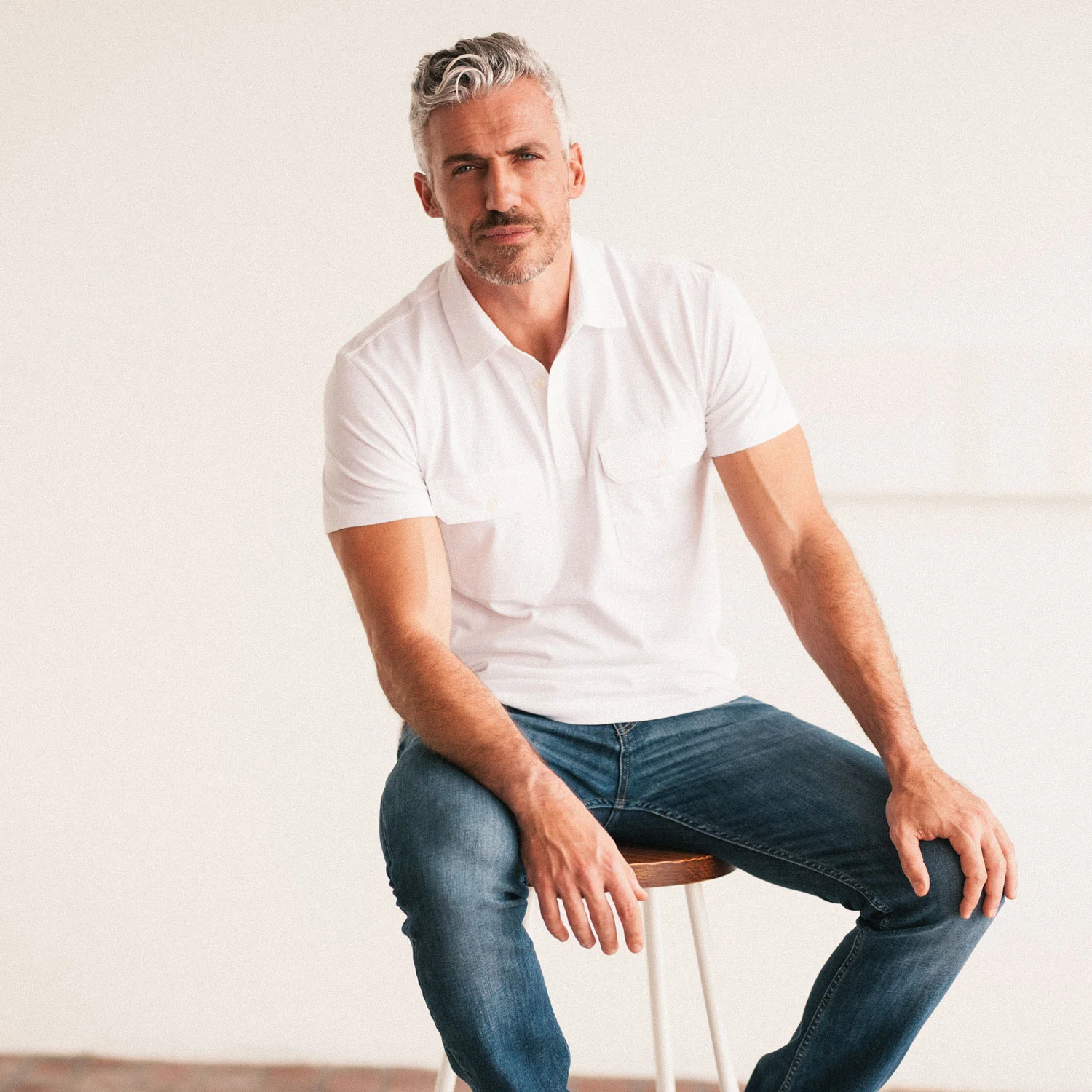 Constructor Short Sleeve Polo Shirt –  Pure White Cotton Jersey - Image 4