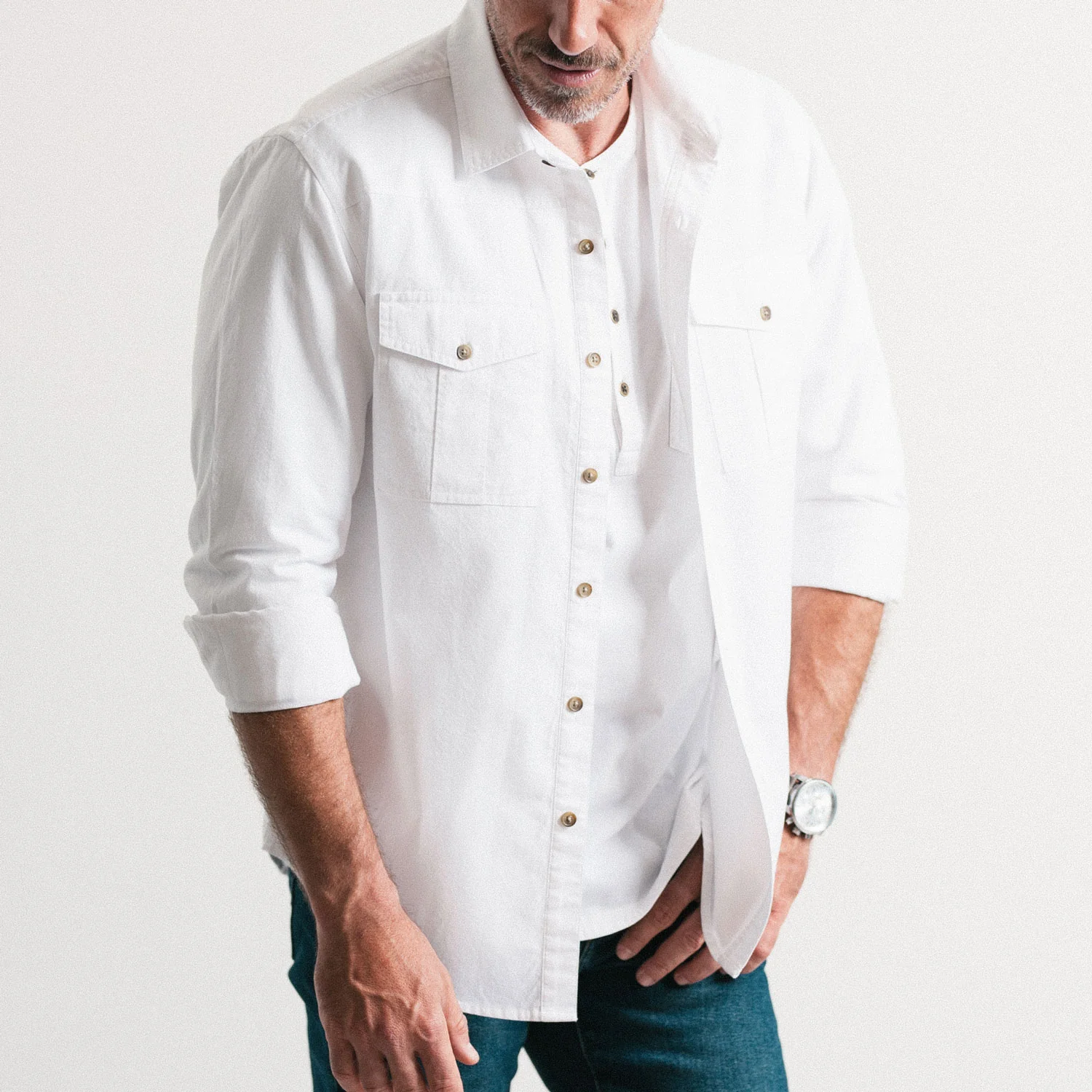 Curator Utility Shirt – Pure White Cotton Oxford - Image 4