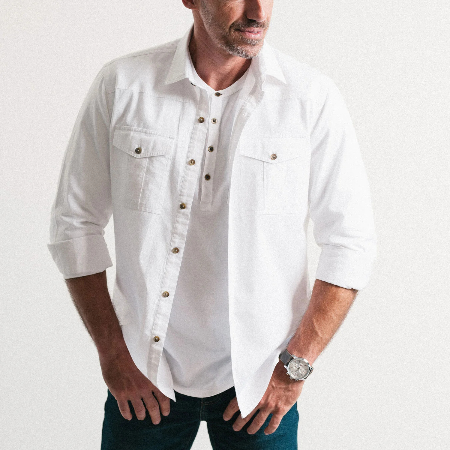 Curator Utility Shirt – Pure White Cotton Oxford - Image 5