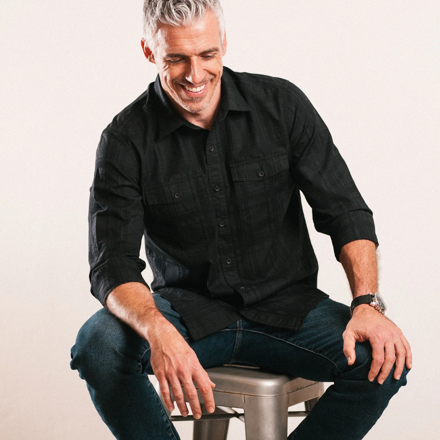 Davis Shadow Plaid Utility Shirt – Black Cotton - Image 4