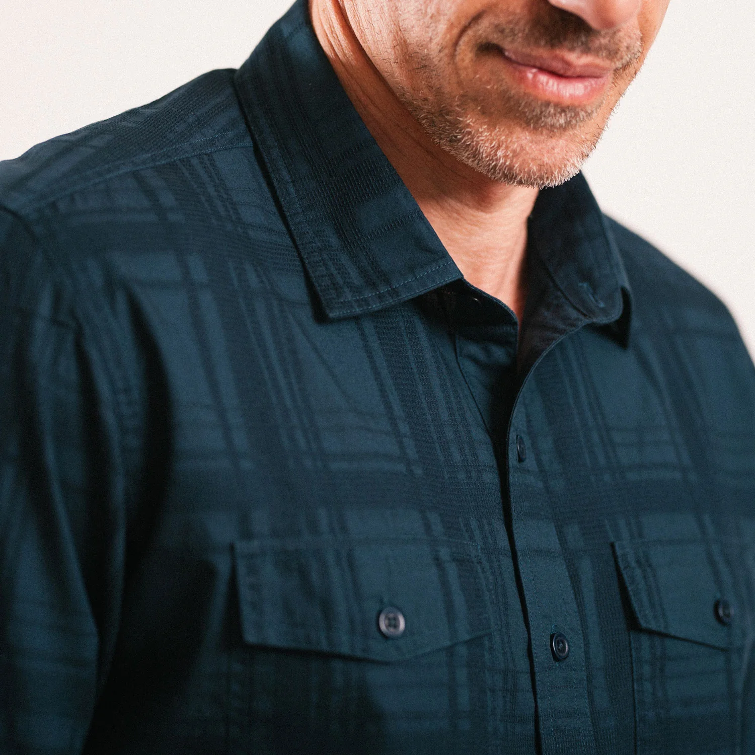 Davis Shadow Plaid Utility Shirt – Dark Navy Cotton - Image 6