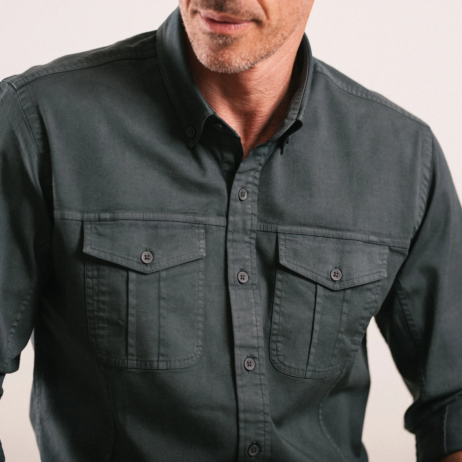Editor Shirt – Slate Gray Stretch Cotton Twill - Image 4