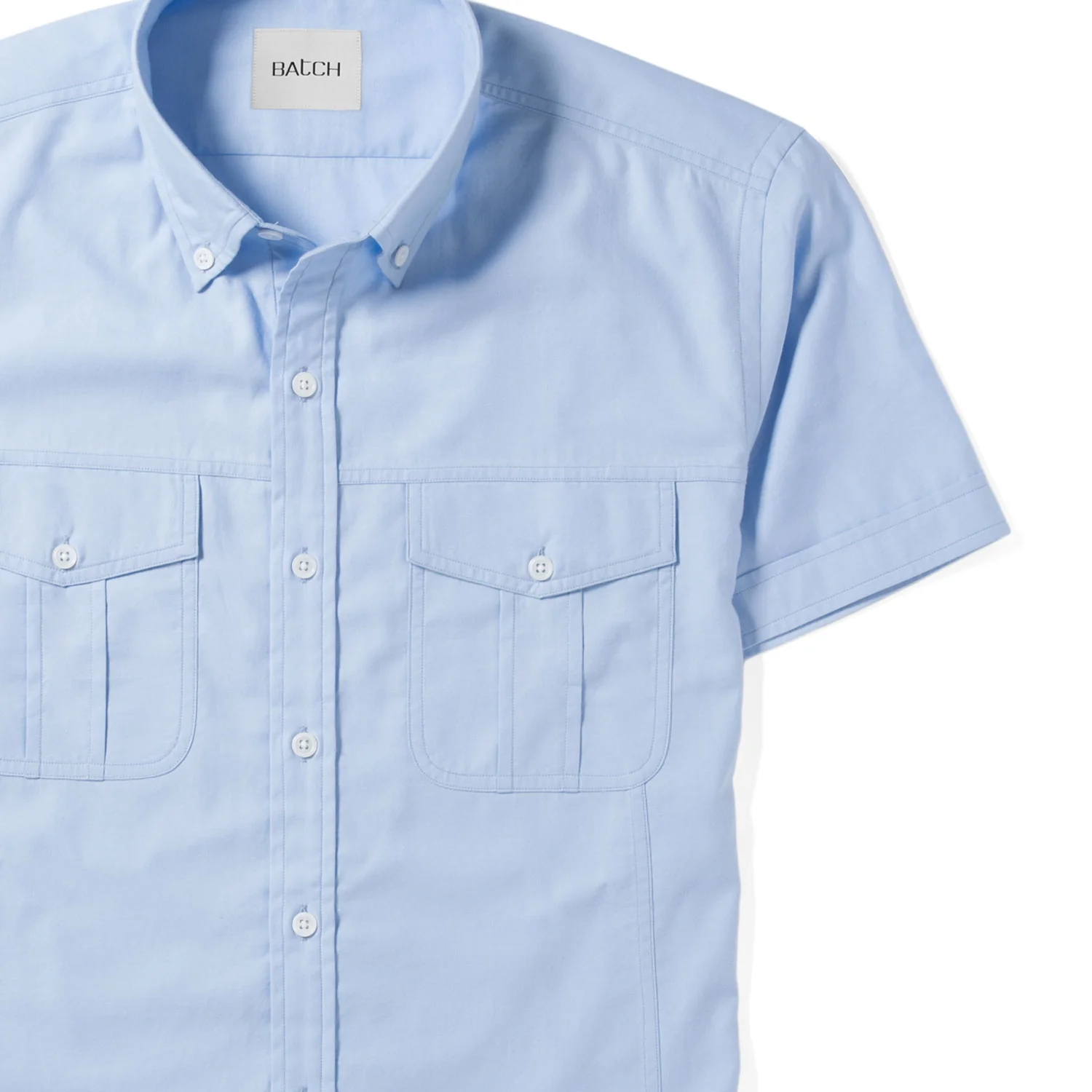 Editor Short Sleeve Utility Shirt – Clean Blue Mercerized Cotton - Image 3