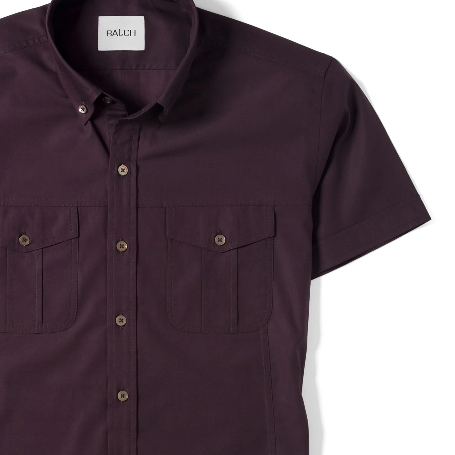 Editor Short Sleeve Utility Shirt – Dark Burgundy Mercerized Cotton - Image 3