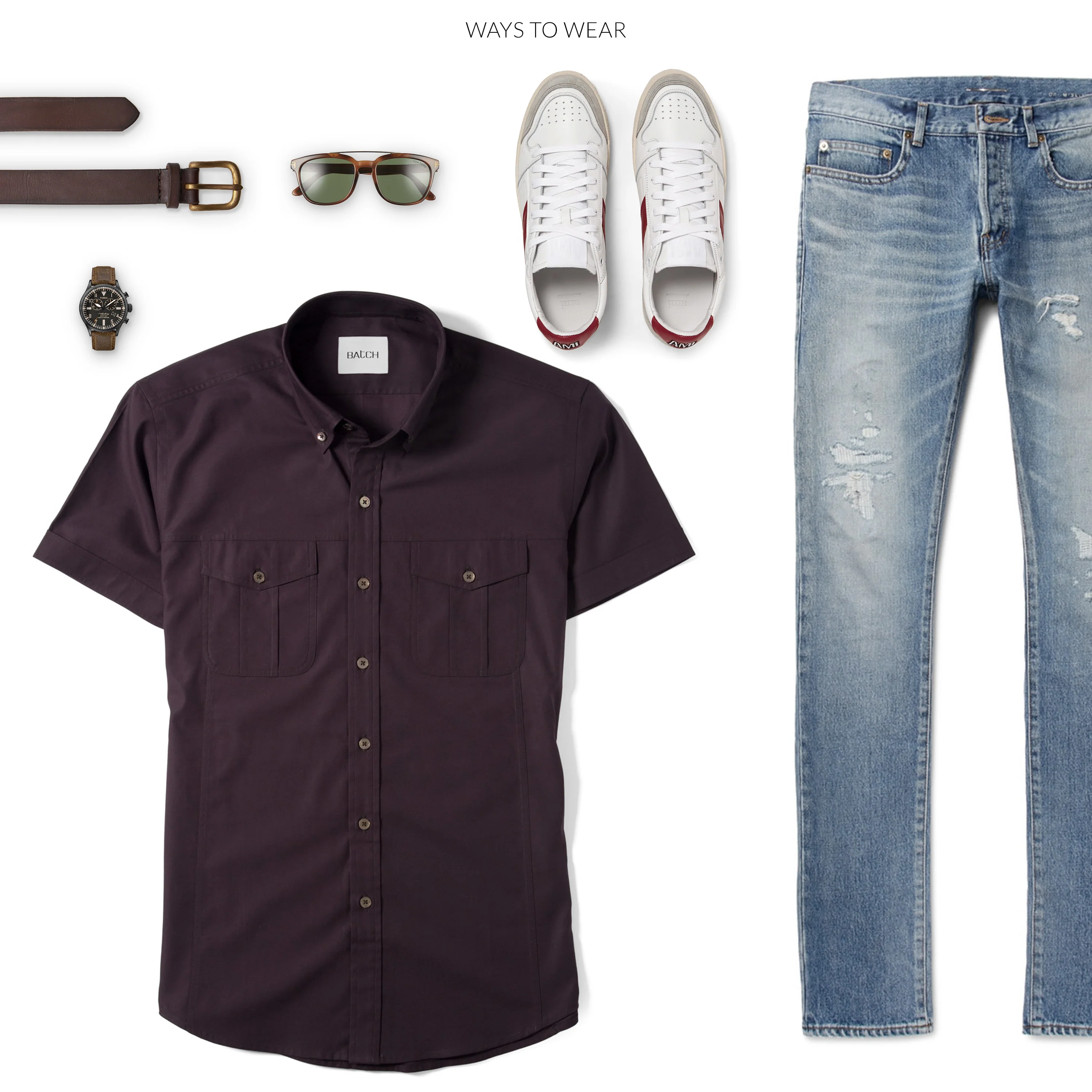 Editor Short Sleeve Utility Shirt – Dark Burgundy Mercerized Cotton - Image 4