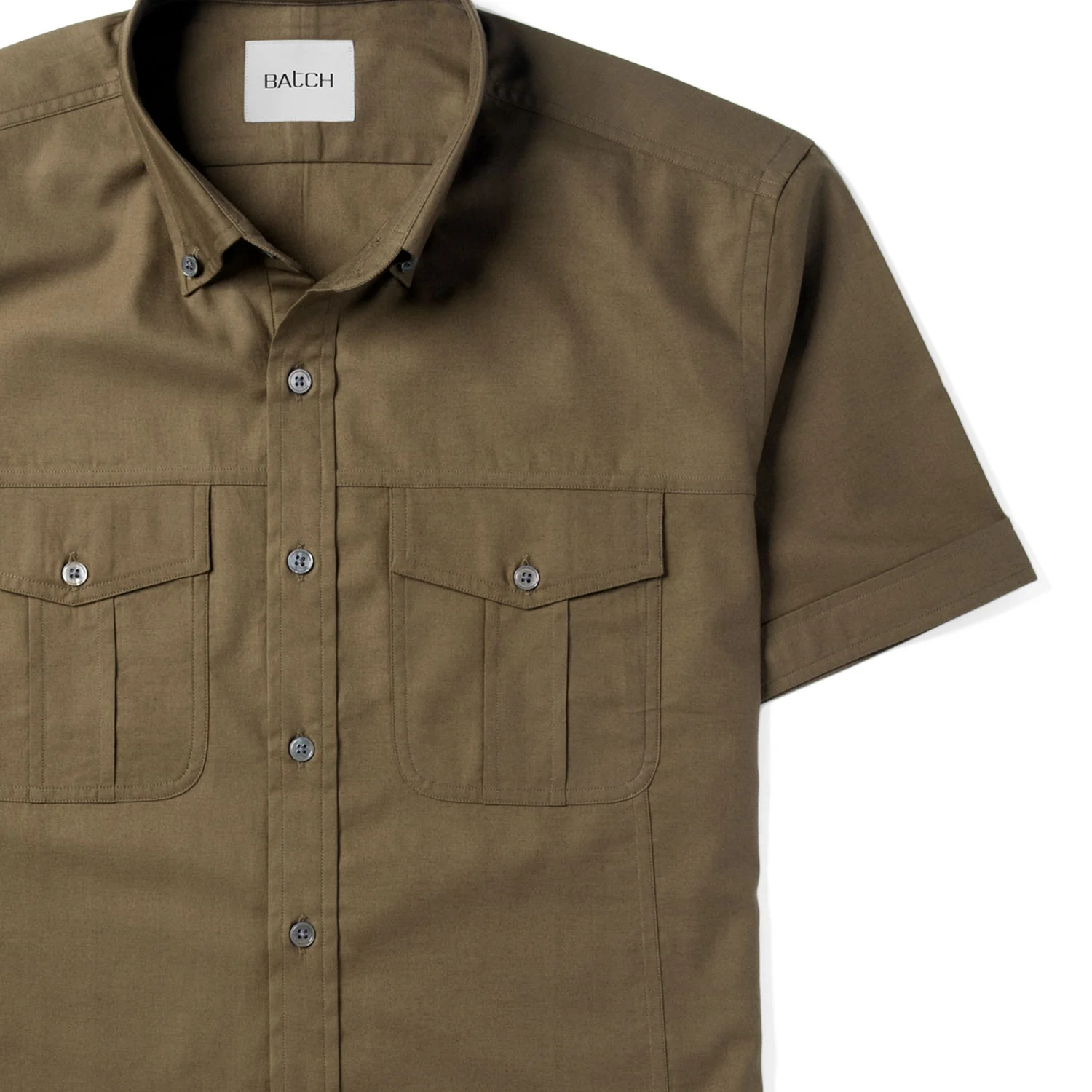 Editor Short Sleeve Utility Shirt – Fatigue Green Mercerized Cotton - Image 3