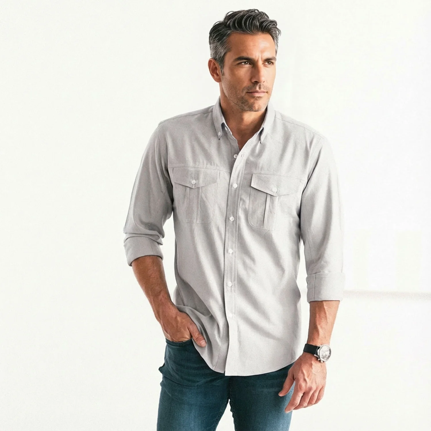 Editor Shirt – Aluminum Gray Oxford - Image 4