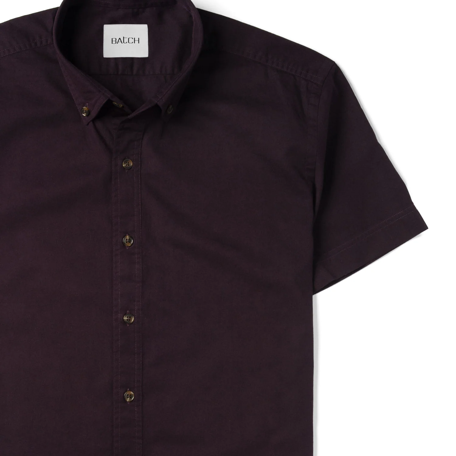 Essential Button Down Collar Casual Short Sleeve Shirt - Burgundy Cotton Twill - Image 3