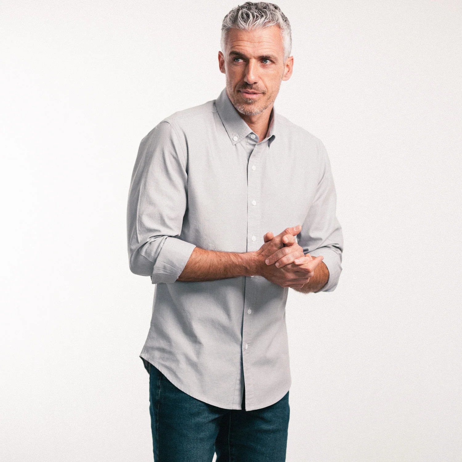 Essential Button Down Collar Casual Shirt - Aluminum Gray Cotton Oxford - Image 4