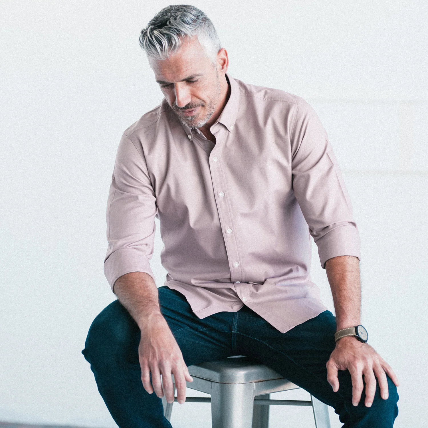 Essential Button Down Collar Casual Shirt - Light Currant Cotton Twill - Image 4