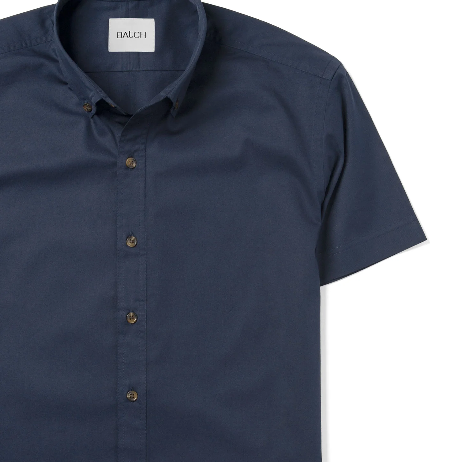 Essential Button Down Collar Casual Short Sleeve Shirt - Dark Navy Cotton Twill - Image 3
