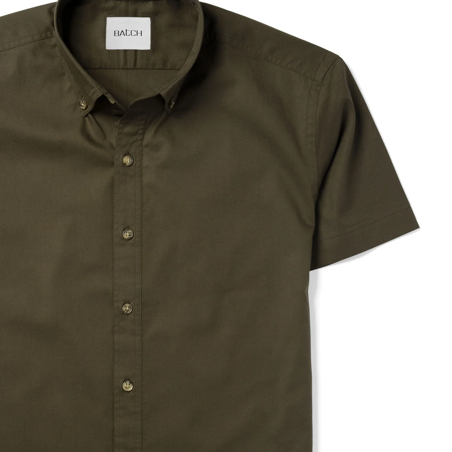 Essential Button Down Collar Casual Short Sleeve Shirt - Olive Green Cotton Twill - Image 3