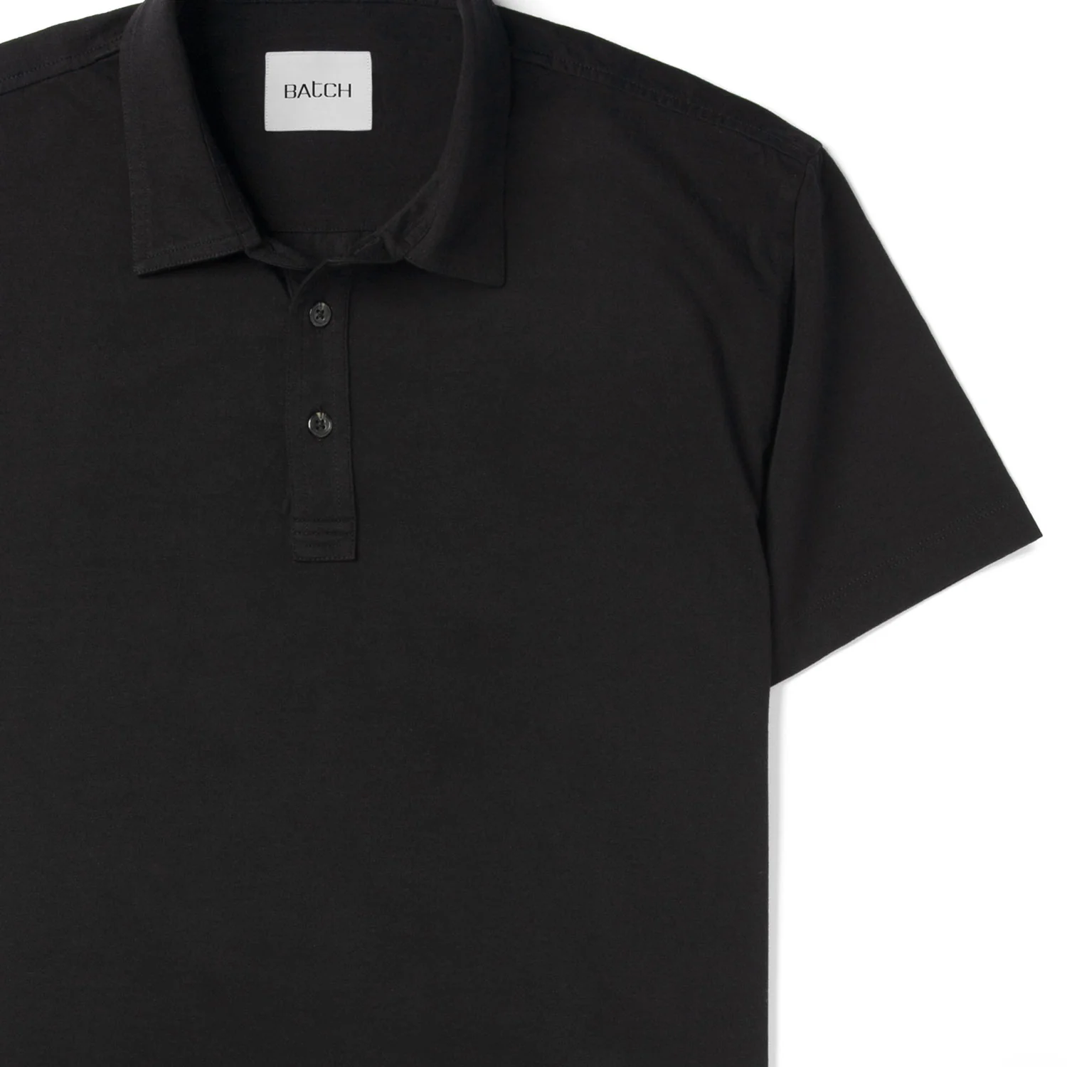 Essential Short Sleeve Curved Hem Polo Shirt –  Black Cotton Jersey - Image 3