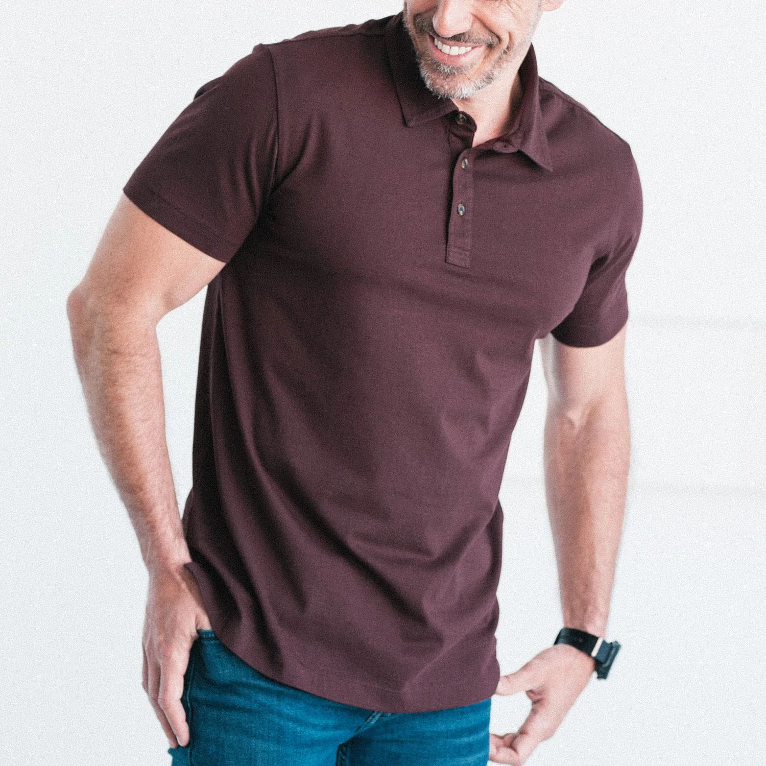Essential Short Sleeve Polo Shirt –  Burgundy Cotton Jersey - Image 4