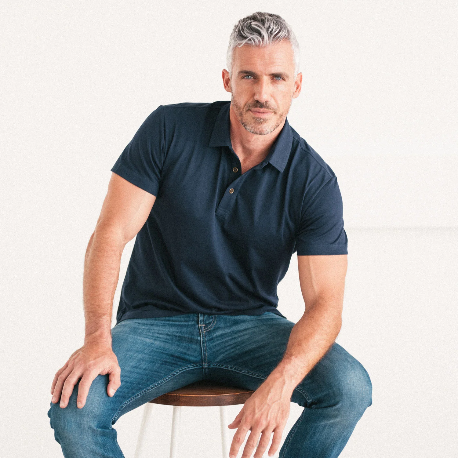 Essential Short Sleeve Polo Shirt –  Navy Cotton Jersey - Image 4