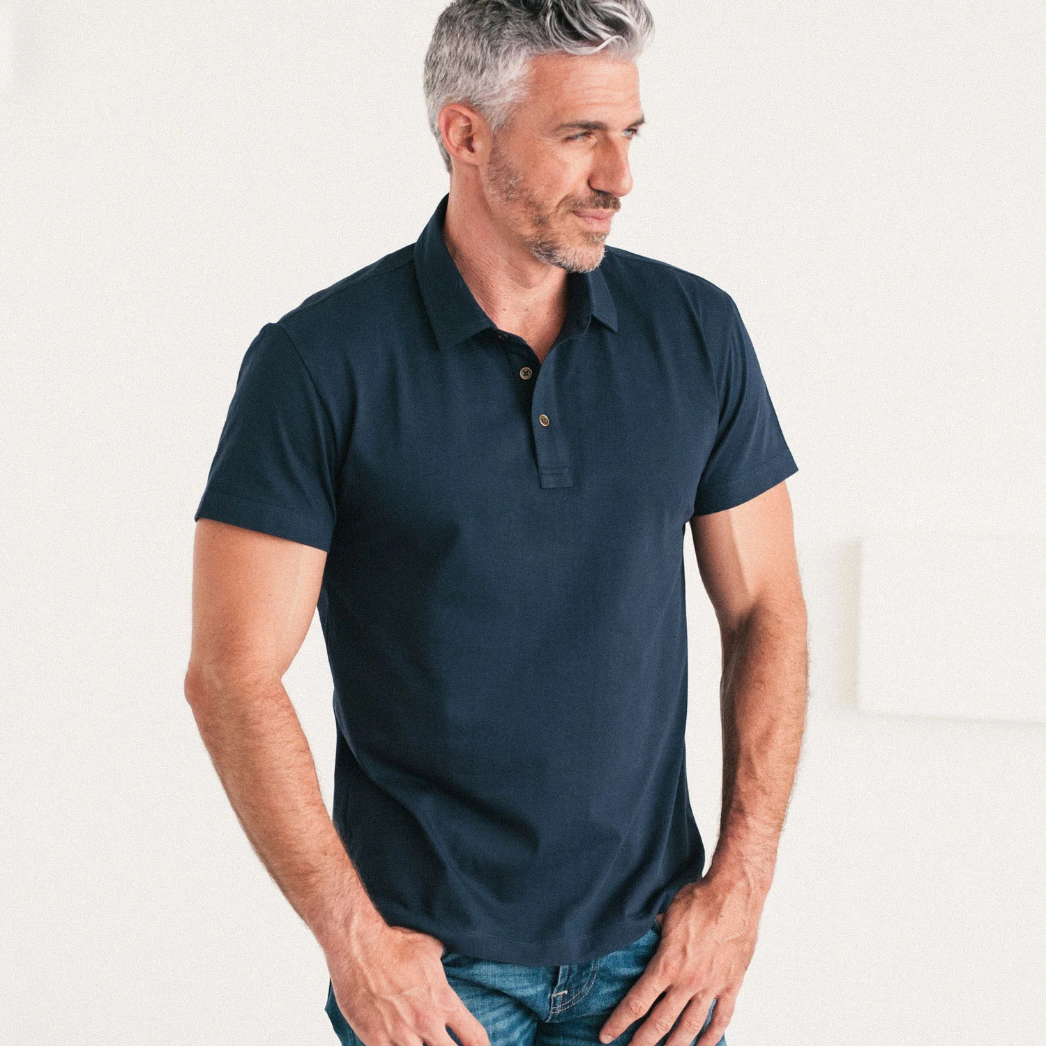 Essential Short Sleeve Polo Shirt –  Navy Cotton Jersey - Image 5