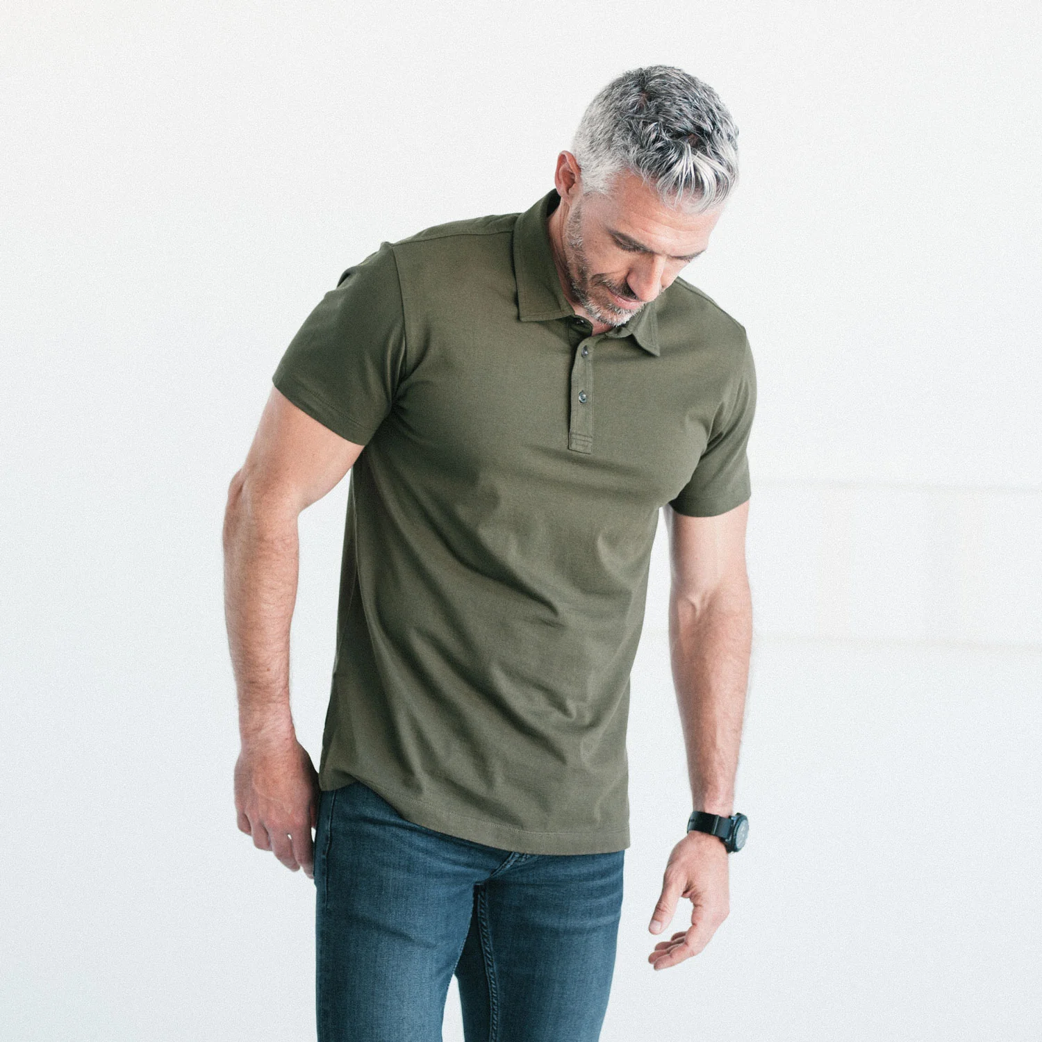 Essential Short Sleeve Polo Shirt –  Olive Green Cotton Jersey - Image 5